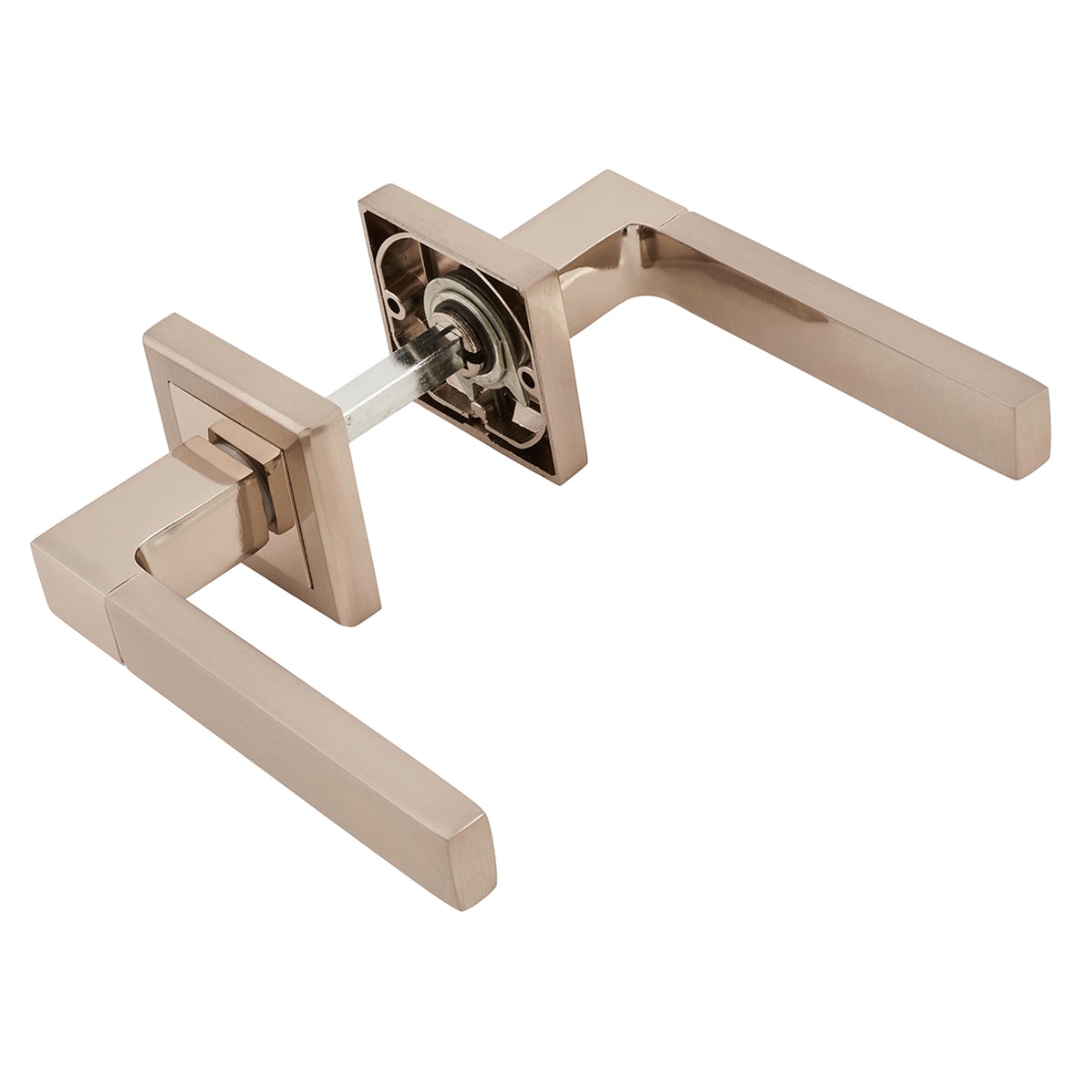 Polished/Satin Nickel Door Handles on Square Rose - Gama Range - view 5