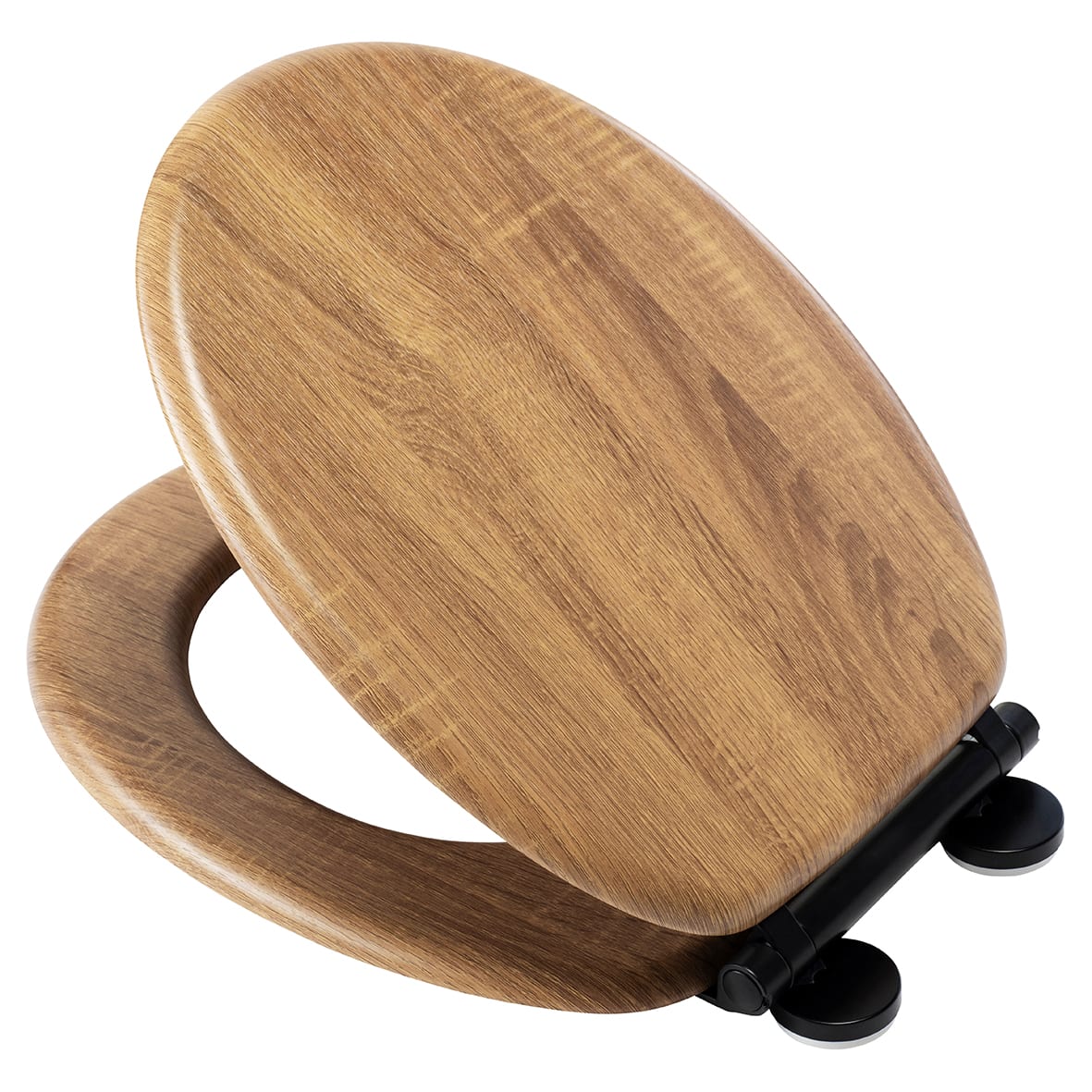 Ontario Flexi-Fix Soft Close Wooden Toilet Seat with Black Hinges - Teak - view 3