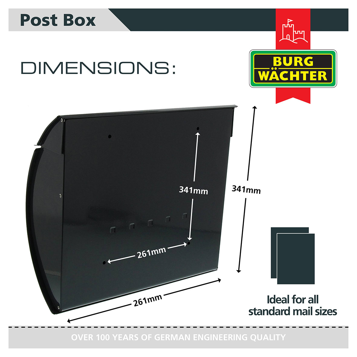Toscana Postbox - 330 x 376 x 106mm - Anthracite Grey - view 5