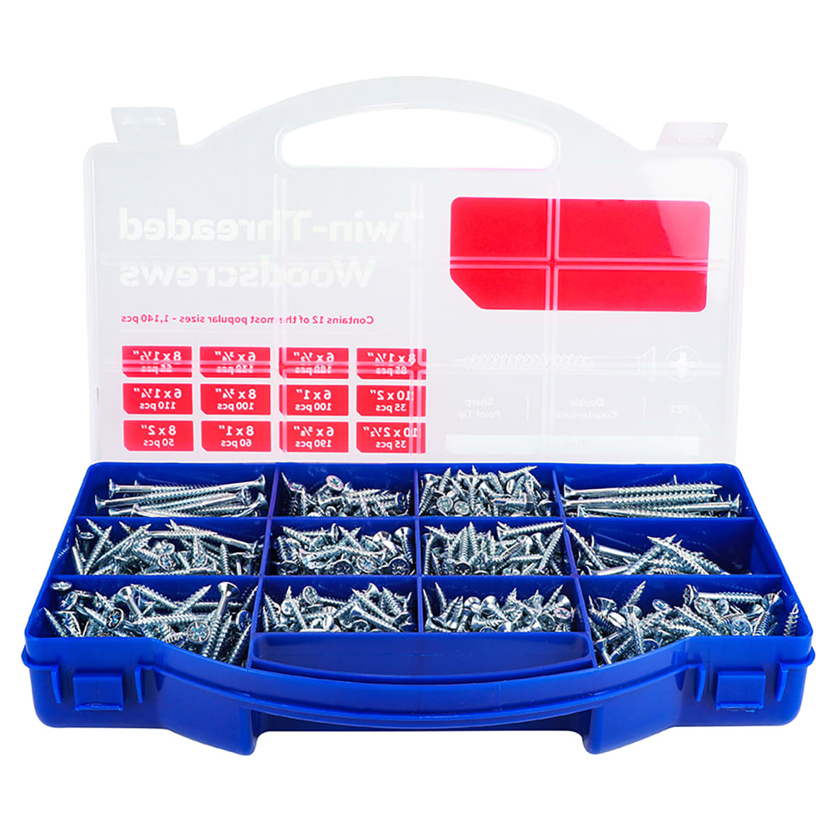 Assorted Pozi Countersunk Wood Screws Carry Case - Mixed Tray - Zinc Plated - Pack of 1140 - view 4