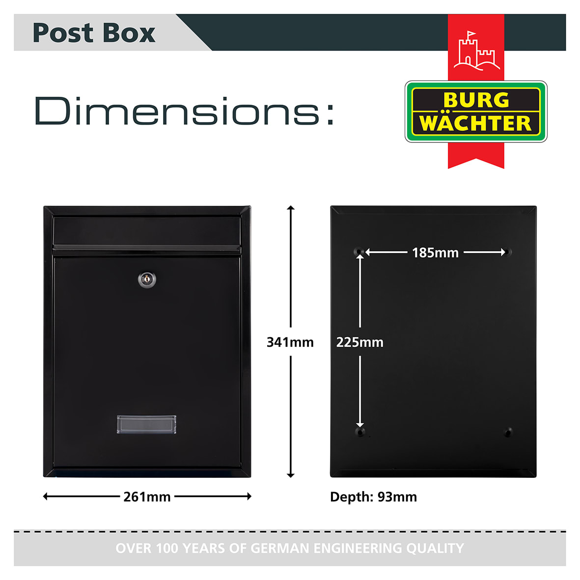 Trent Mailbox - 260 x 340 x 88mm - Black - view 4