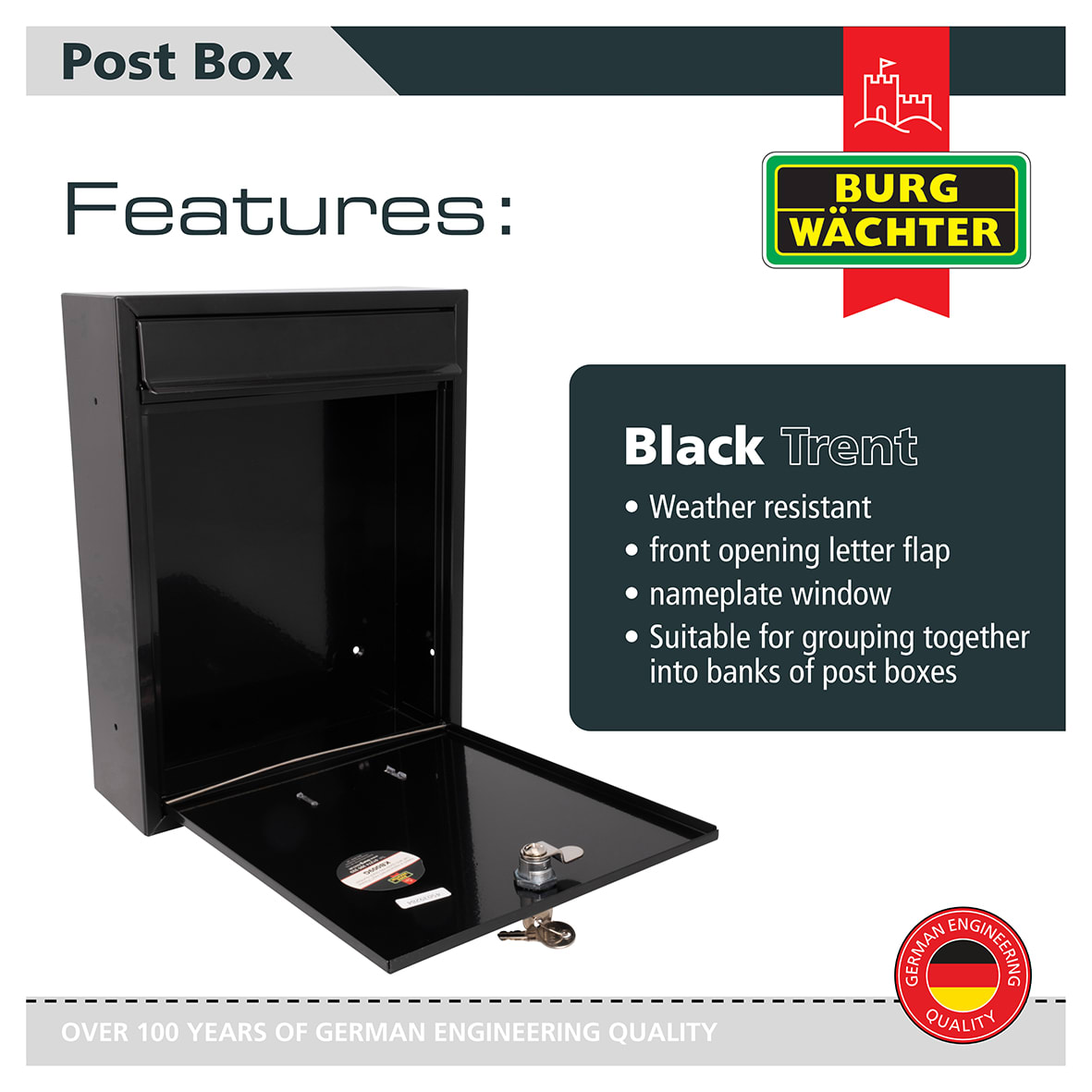 Trent Mailbox - 260 x 340 x 88mm - Black - view 6