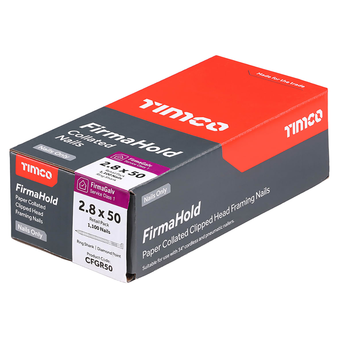 FirmaHold First Fix Nail - Ring - 34° Angled - 2.8 x 50mm - FirmaGalv - Pack of 1100 - view 2