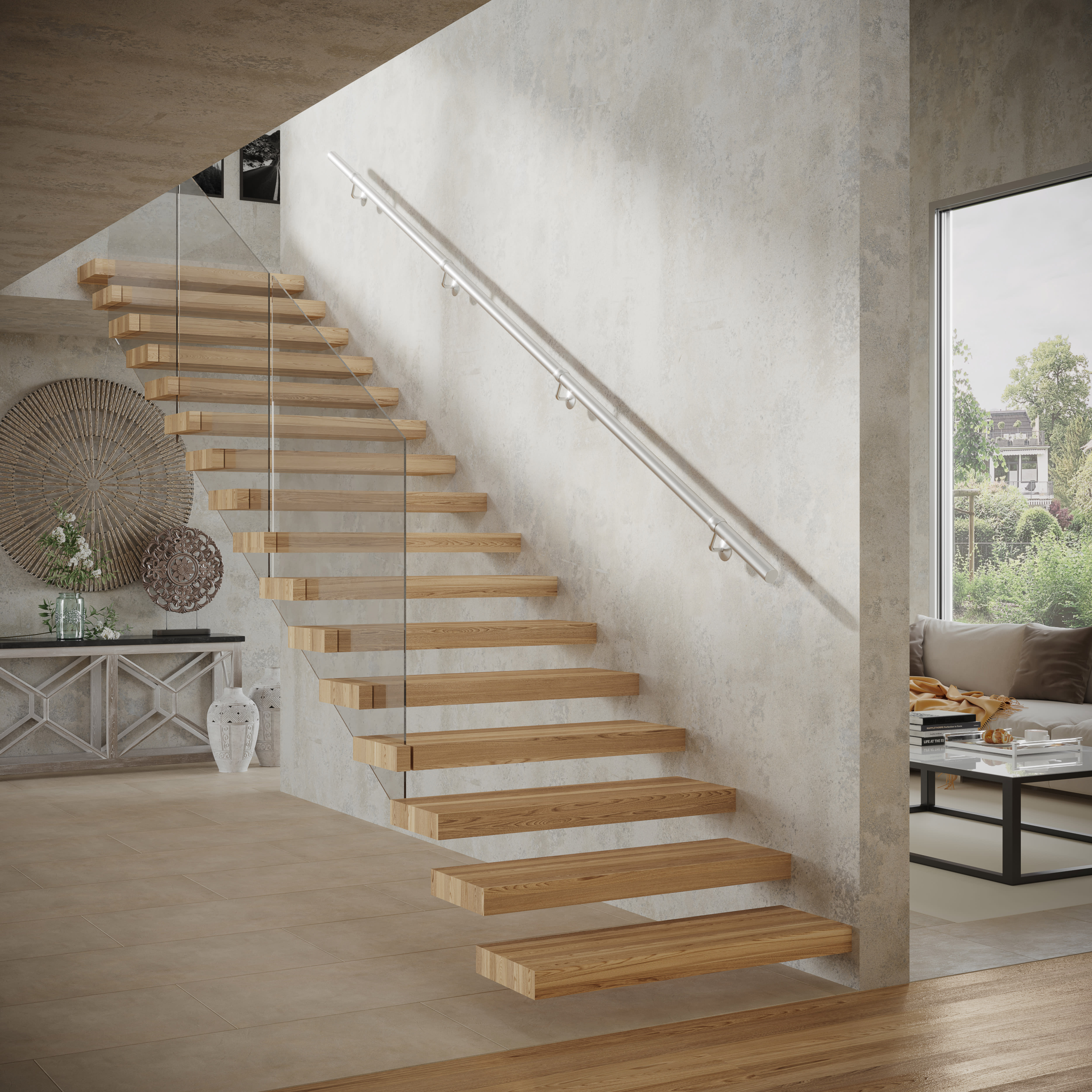 40mm Handrail Banister Staircase Rail Support Kit - 3600mm Length - 304 Brushed Stainless - view 3