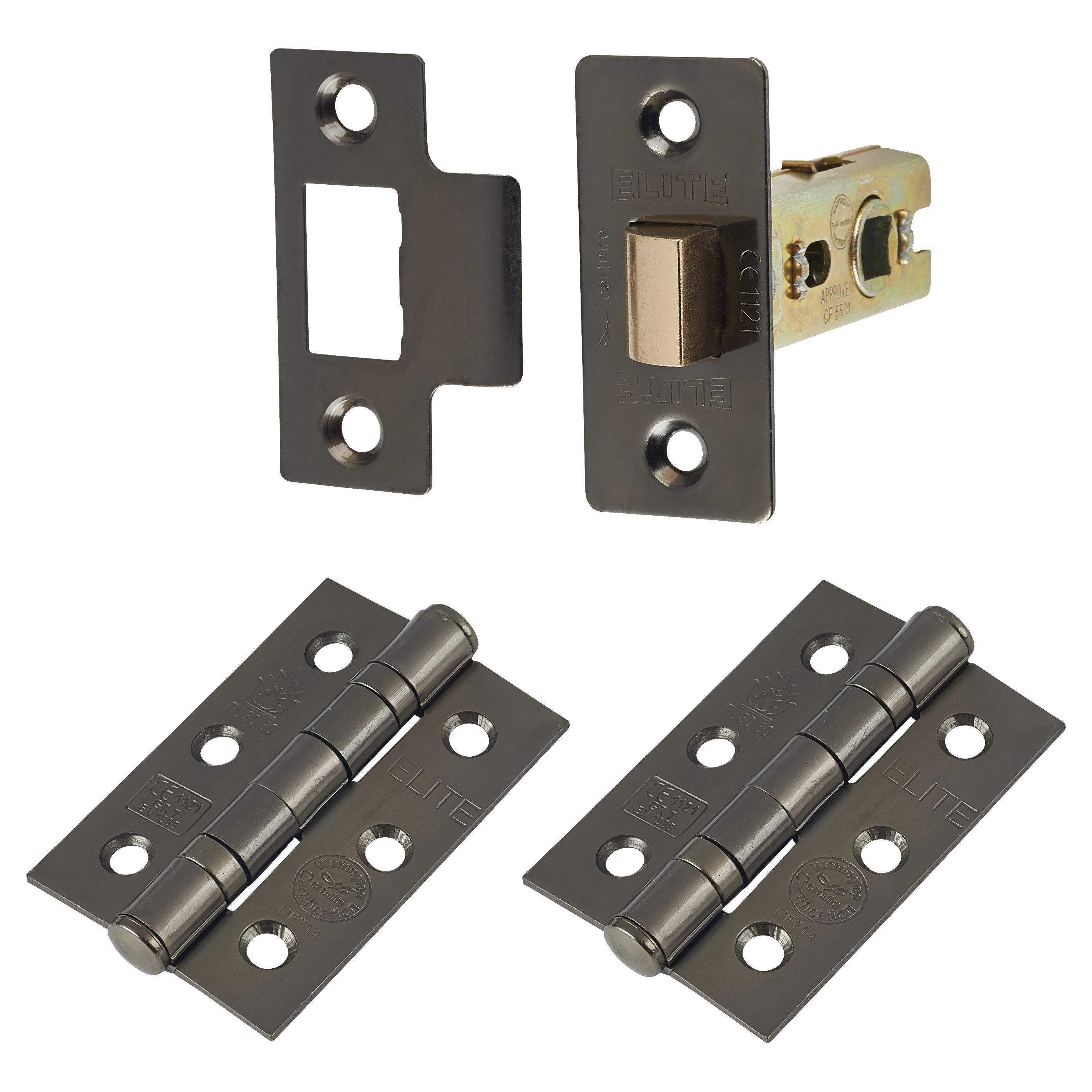 Tubular Latch Pack - 76mm Case - 57mm Backset - 2 x Fire Rated Ball Bearing Hinges - Black Nickel - view 2