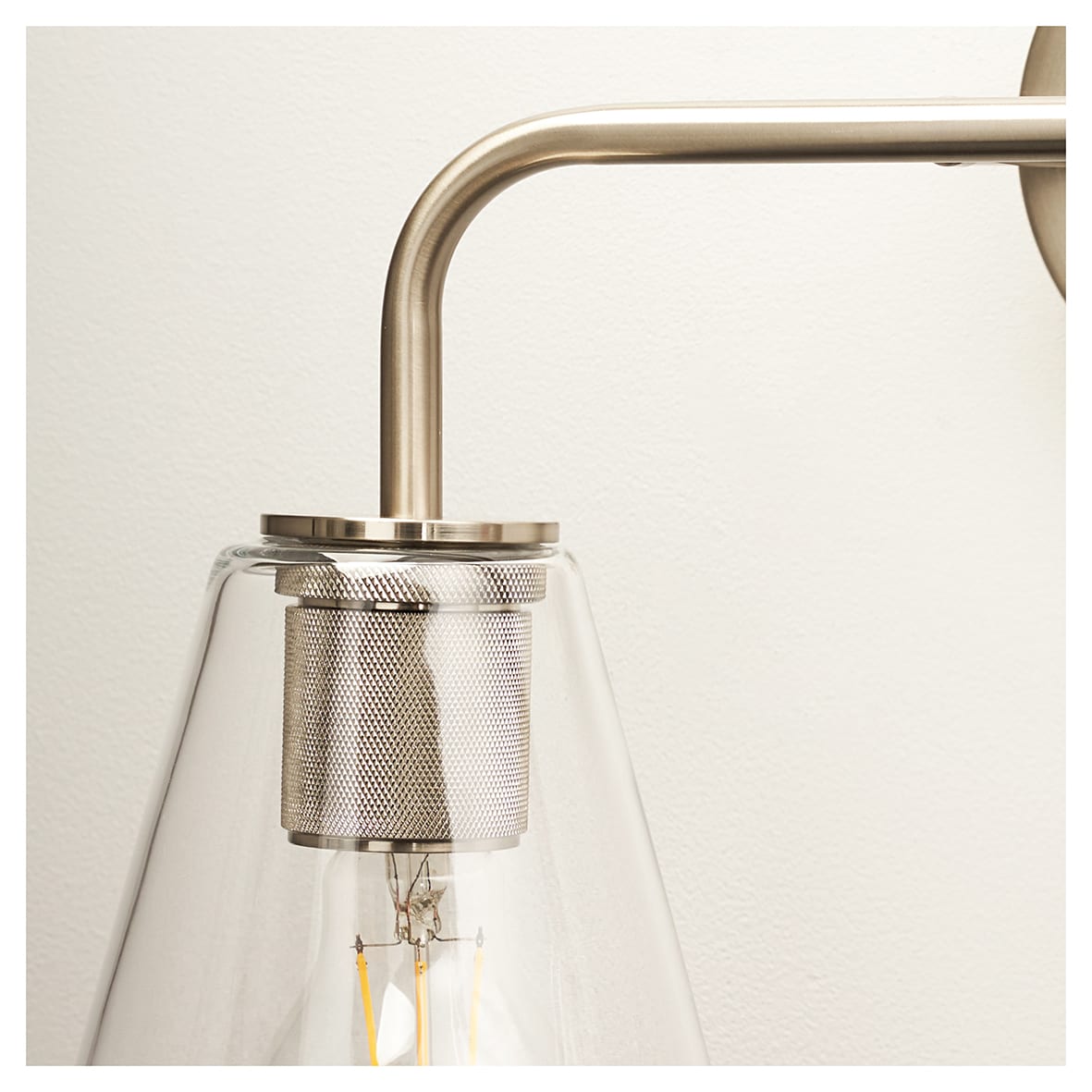 Sabana Knurled 2 Light Indoor Wall Light - Satin Nickel Fittings & Hooded Clear Glass Shades - view 4