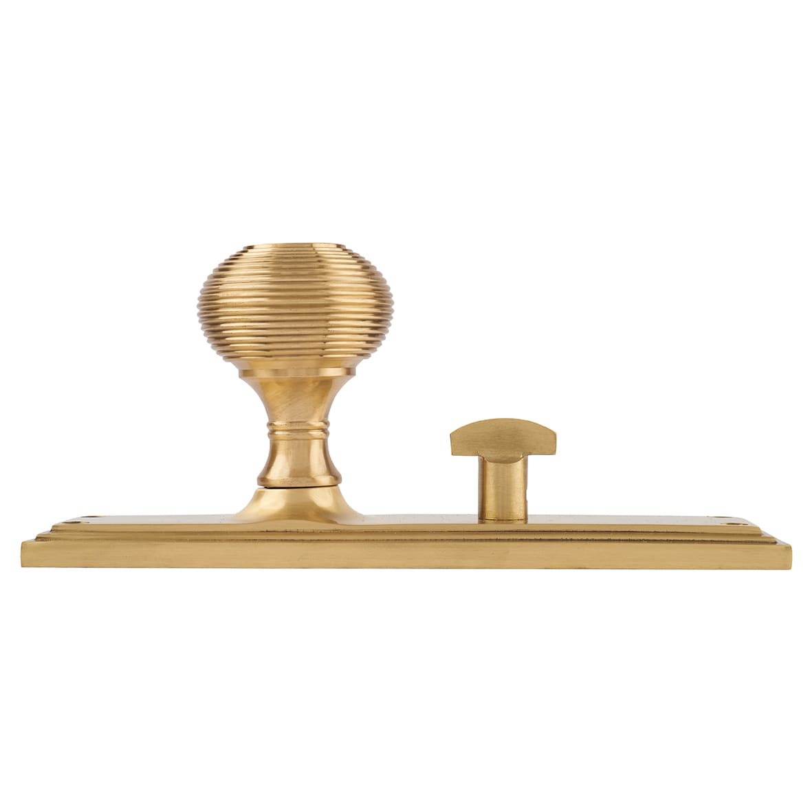 Satin Brass Reeded Bathroom Mortice Door Knob on Backplate - 205 x 52mm - Miller Range - view 4