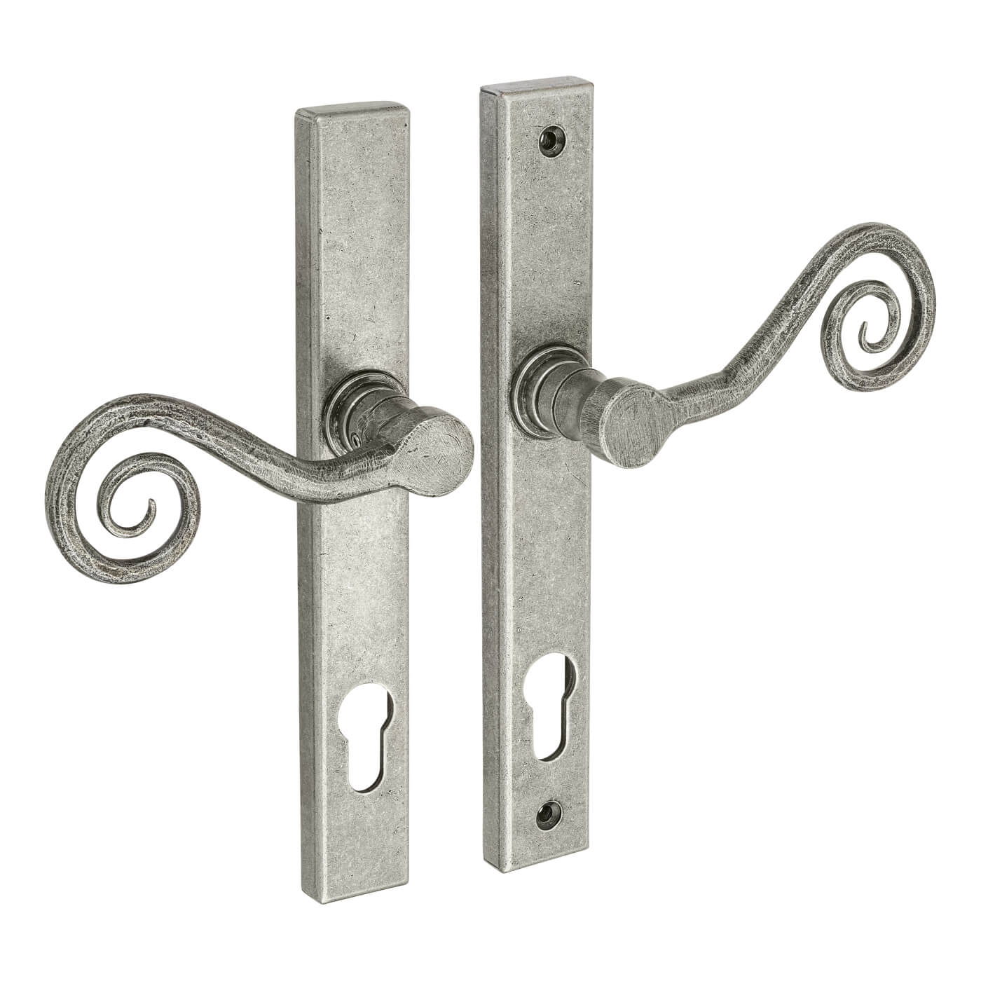 Pewter Monkey Tail Multipoint Euro Lock Door Handles - LH - 92mm c/c - view 2