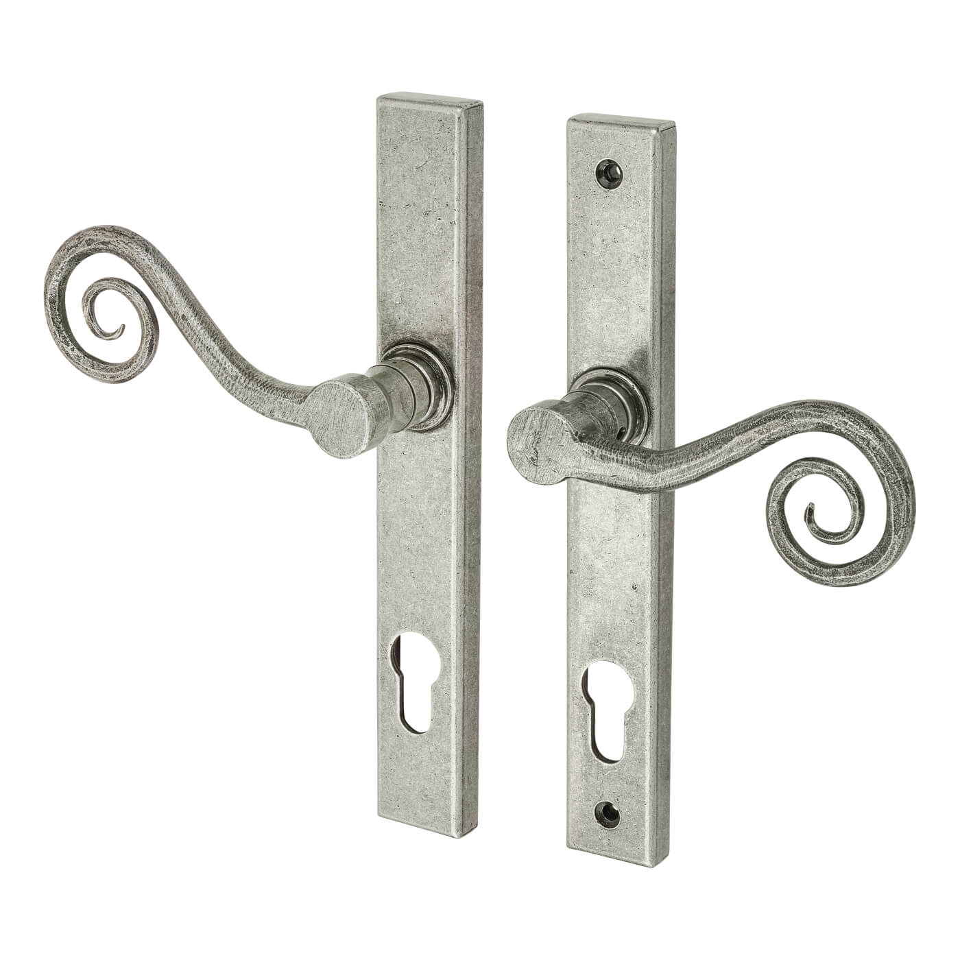 Pewter Monkey Tail Multipoint Euro Lock Door Handles - LH - 92mm c/c - view 3