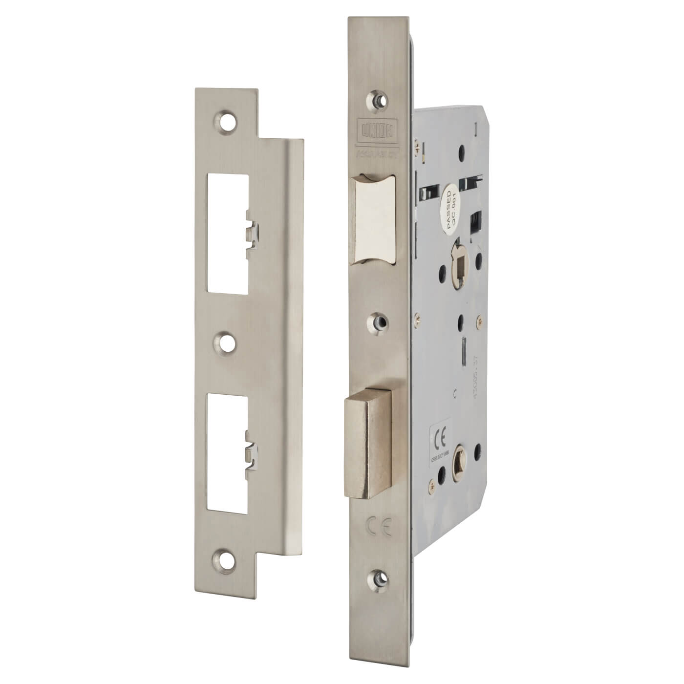 Heavy Duty DIN Bathroom Lock - 90mm Case - 60mm Backset - Square - Sat Stainless Steel - view 2