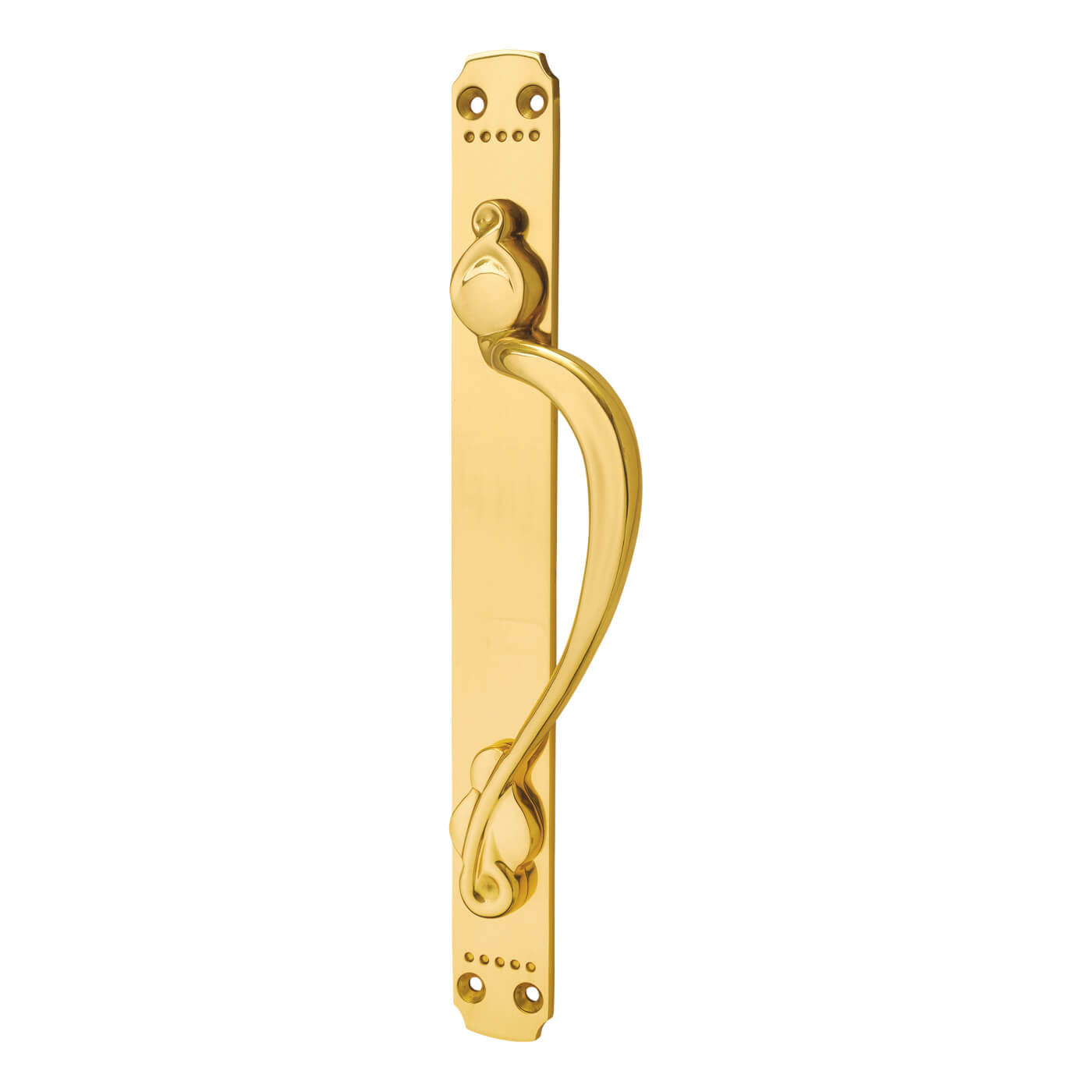 Polished Brass Laurin Offset Door Pull Handle on Plate - Screw Fix - 375 x 45mm - RH - view 2