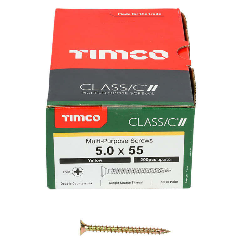 Classic Pozi Countersunk Wood Screws - 5.0 x 55mm - Yellow Zinc - Pack of 200 - view 3
