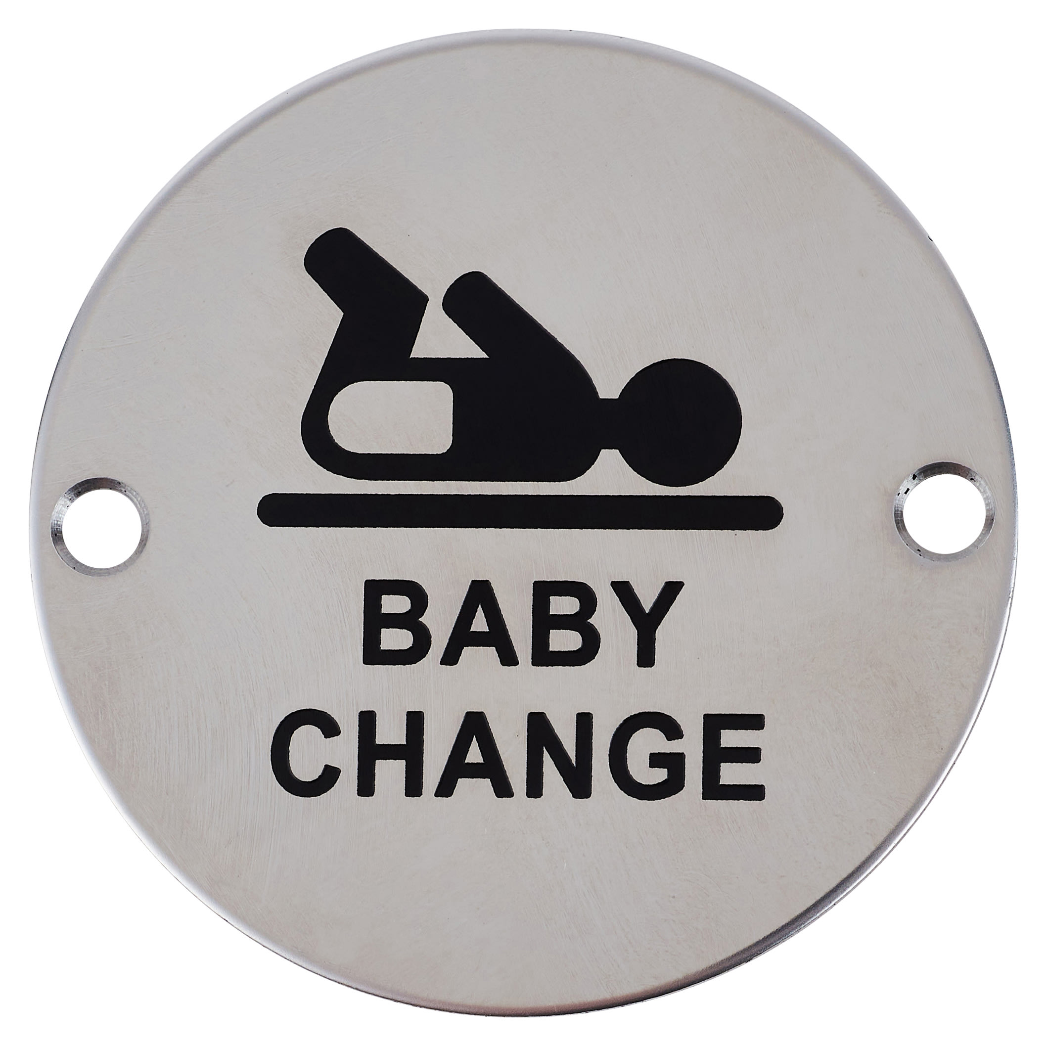 Baby Change Door Sign - 75mm Diameter - Polished Stainless Steel - view 2
