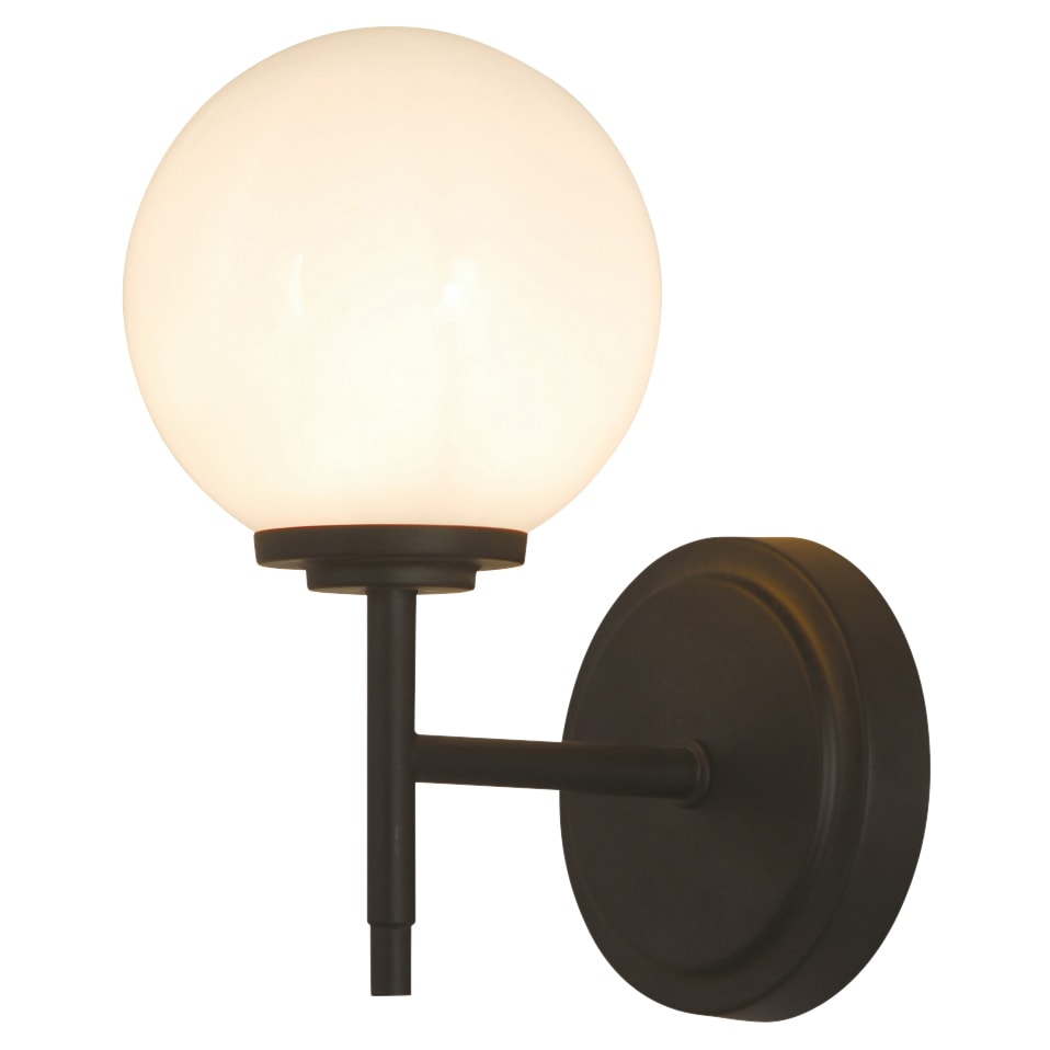 Forum Spa Porto Bathroom Wall Light - IP44 - Matt Black with Opal Glass Shade - view 3