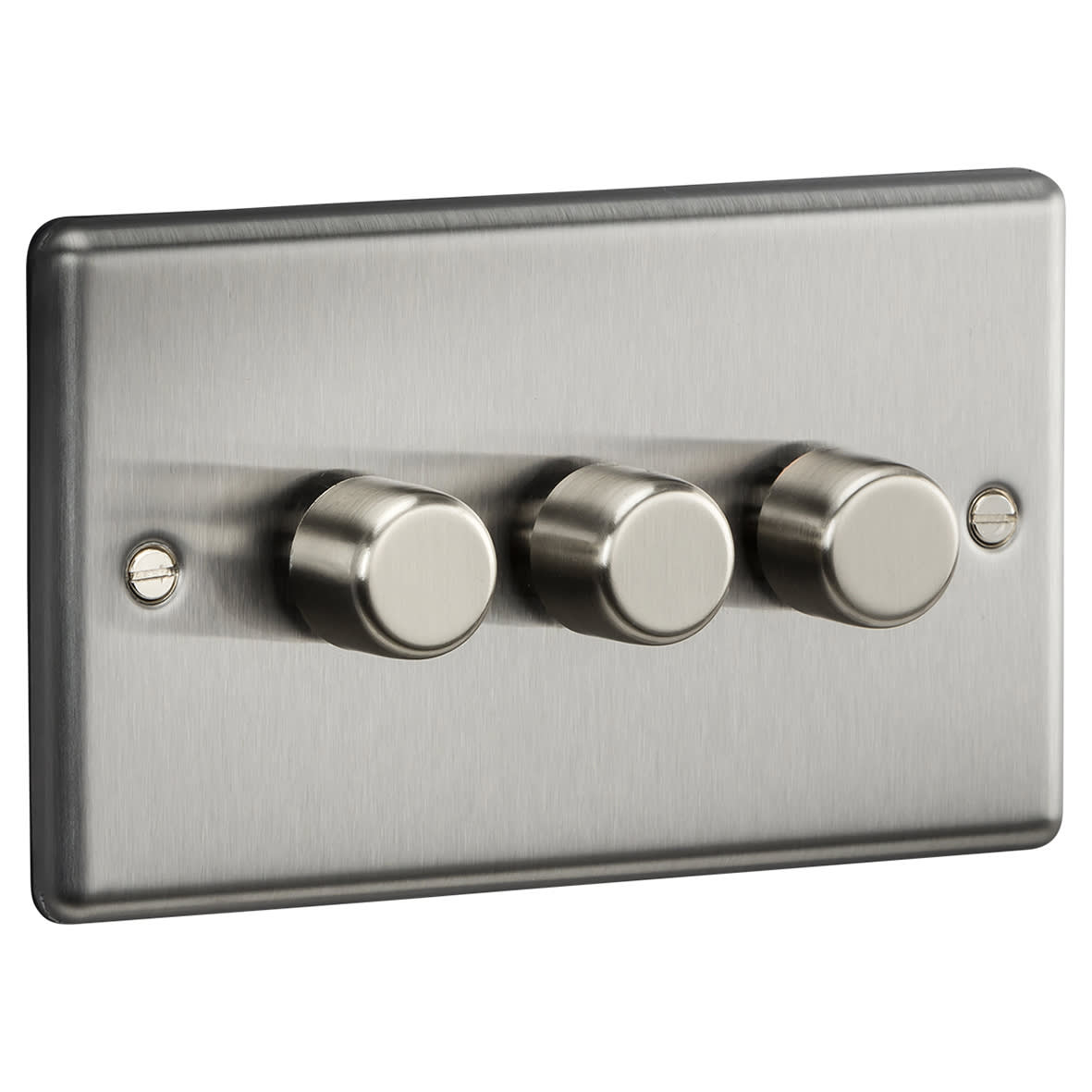 5-150W 3 Gang 2 Way Push On/Off Rotary Rounded Intelligent LED Dimmer - Brushed Chrome - view 2