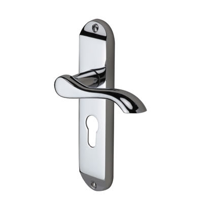 Marcus Polished Chrome Scroll Euro Lock Door Handles - Aurora Range - 183 x 42mm - view 2