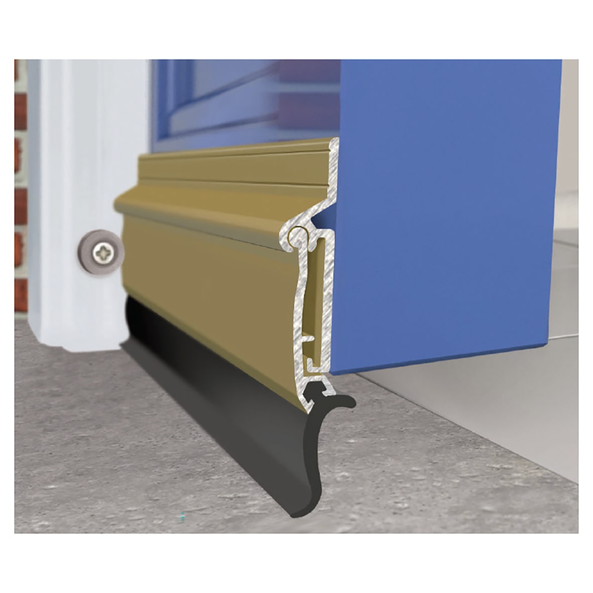 Automatic Rise & Fall Door Draught Excluder - 914mm Length - Inward Opening Doors - Gold - view 2