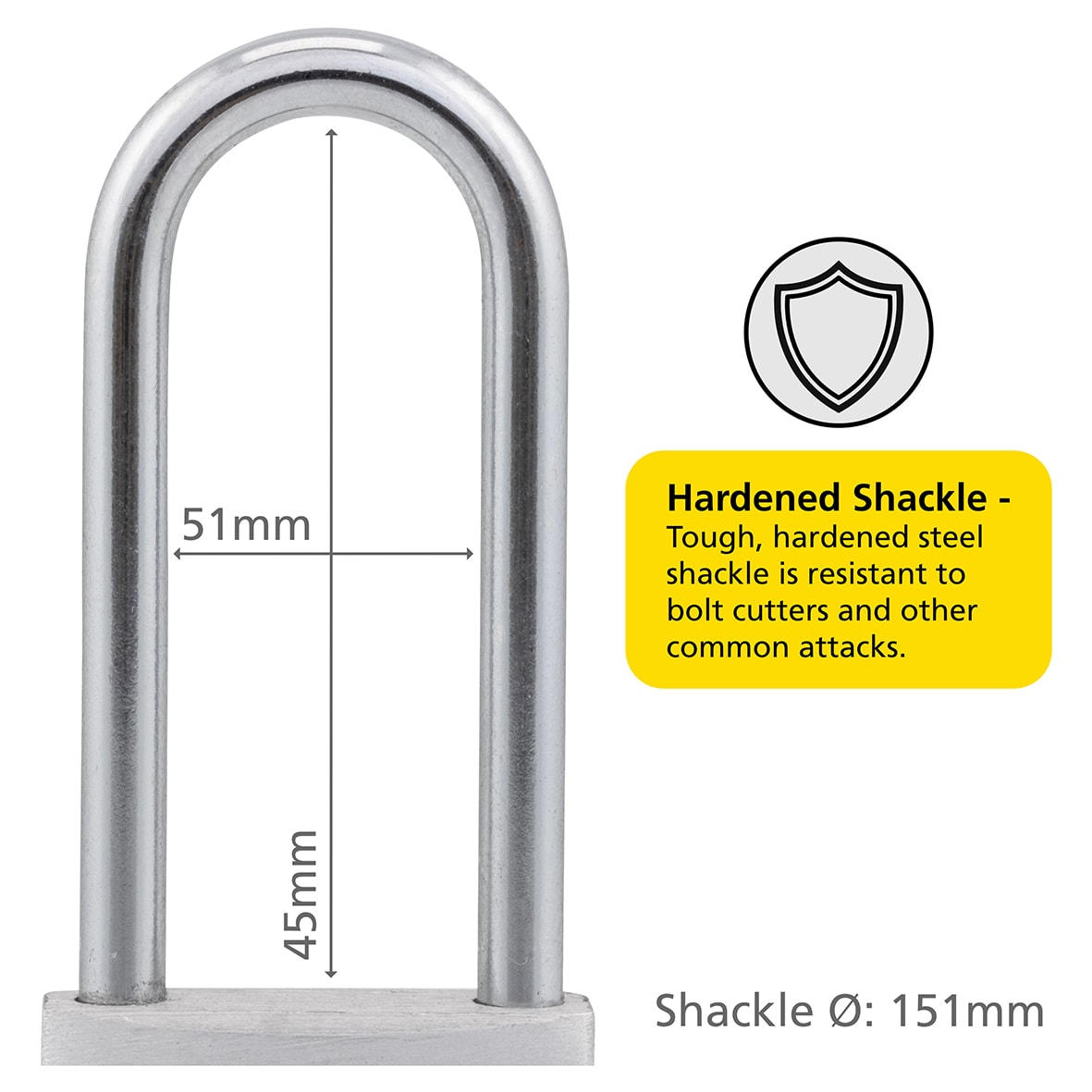 Aluminium Long Shackle Padlock - 40mm Body - 65 x 22mm Shackle - Keyed to Differ - view 5