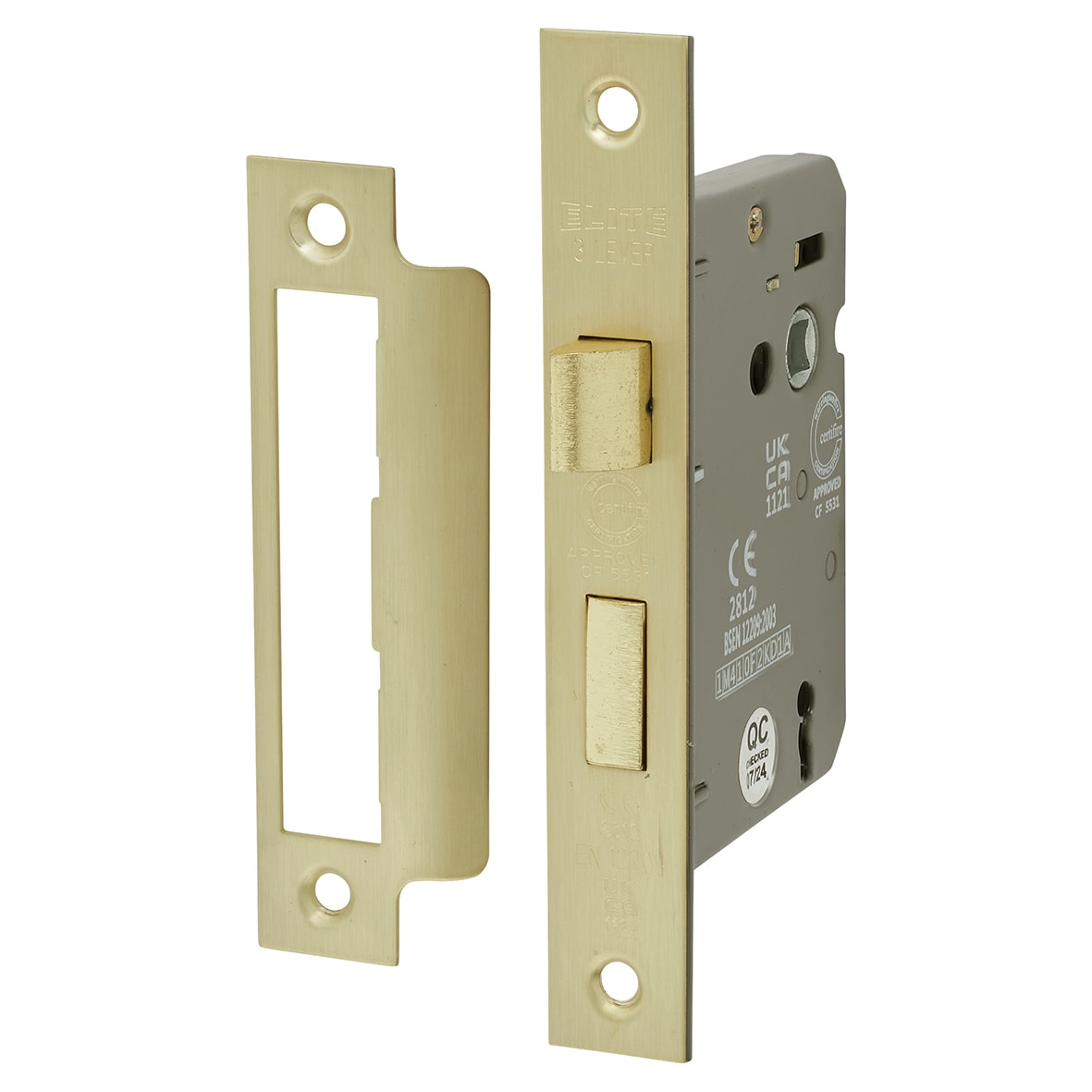 Satin Brass Hexagonal 3 Lever Sashlock Door Handles on Rose Pack - Juno Range - view 4