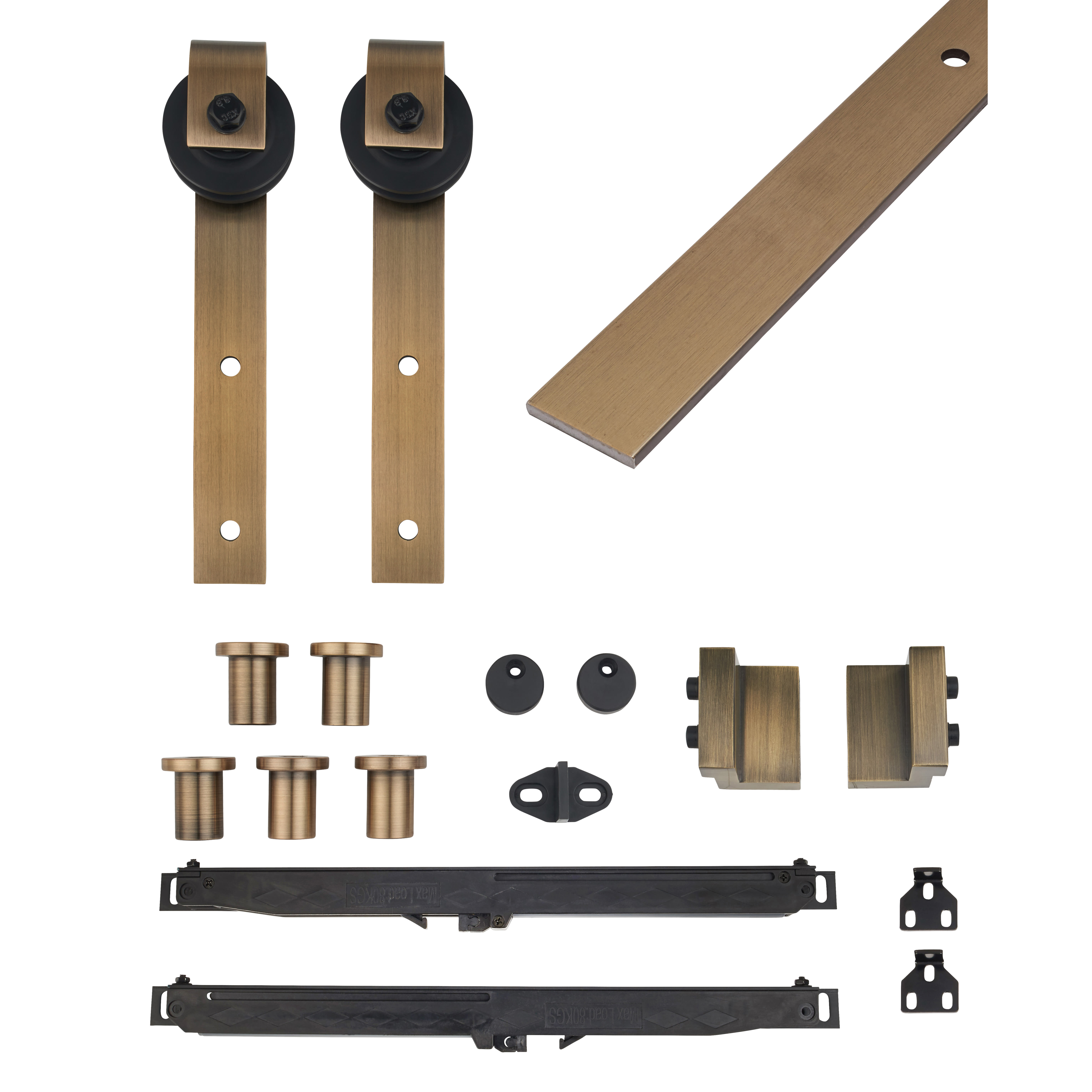 Barn Strap Soft Open/Close Sliding Door Gear - 2000mm Track - 40-60kg Max Door - Antique Brass - view 3