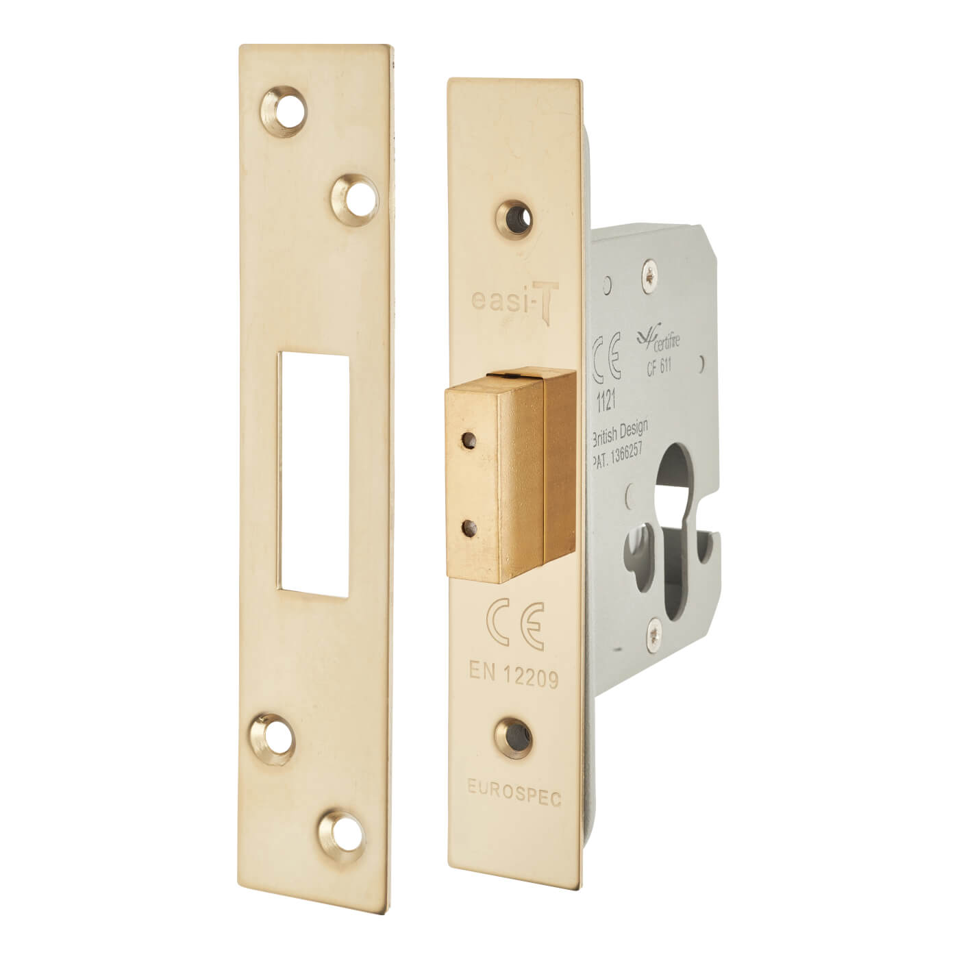 Architectural Euro Profile Deadlock - 65mm Case - 44mm Backset - PVD Brass - view 2
