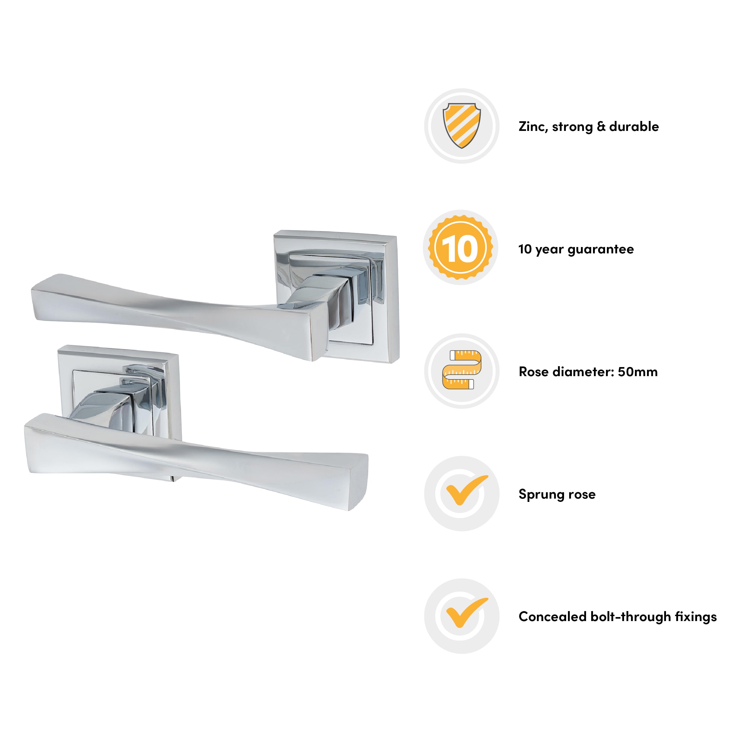 Polished Chrome Twist Door Handles on Square Rose - Spirit Range - view 3