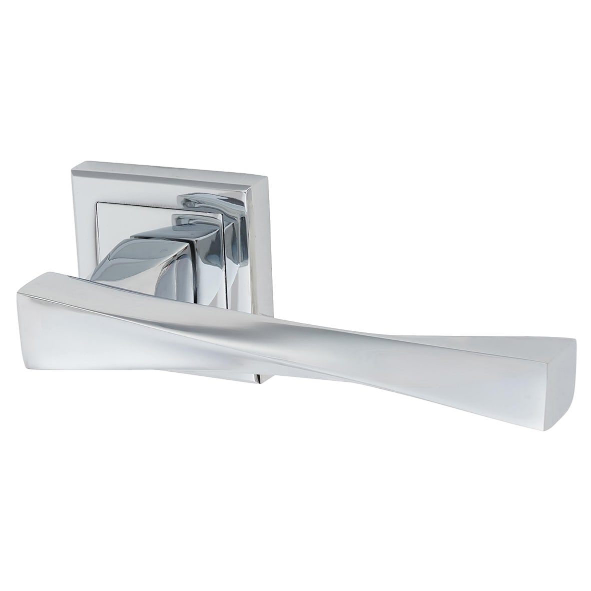 Polished Chrome Twist Door Handles on Square Rose - Spirit Range - view 4