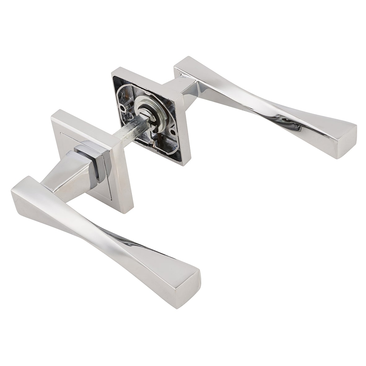 Polished Chrome Twist Door Handles on Square Rose - Spirit Range - view 6