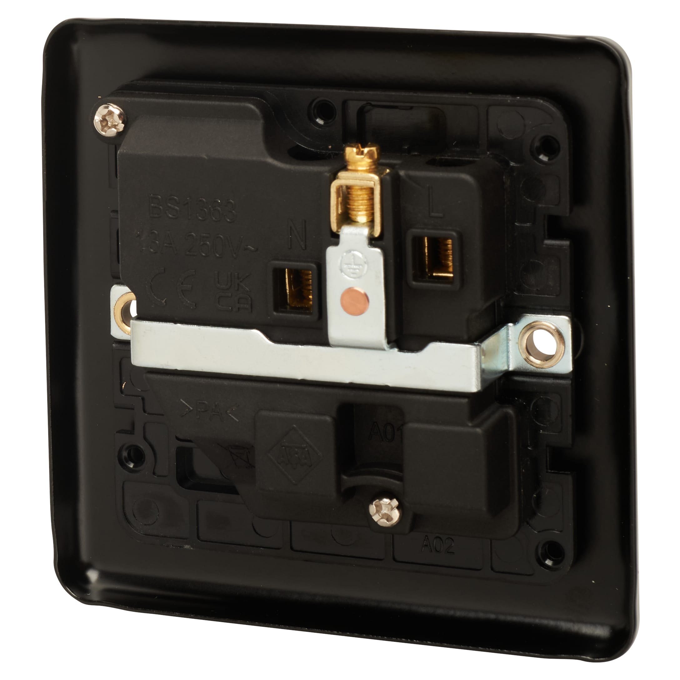 Enhance Decorative 13A 1 Gang Double Pole Switched Socket - Matt Black with Black Inserts - view 3