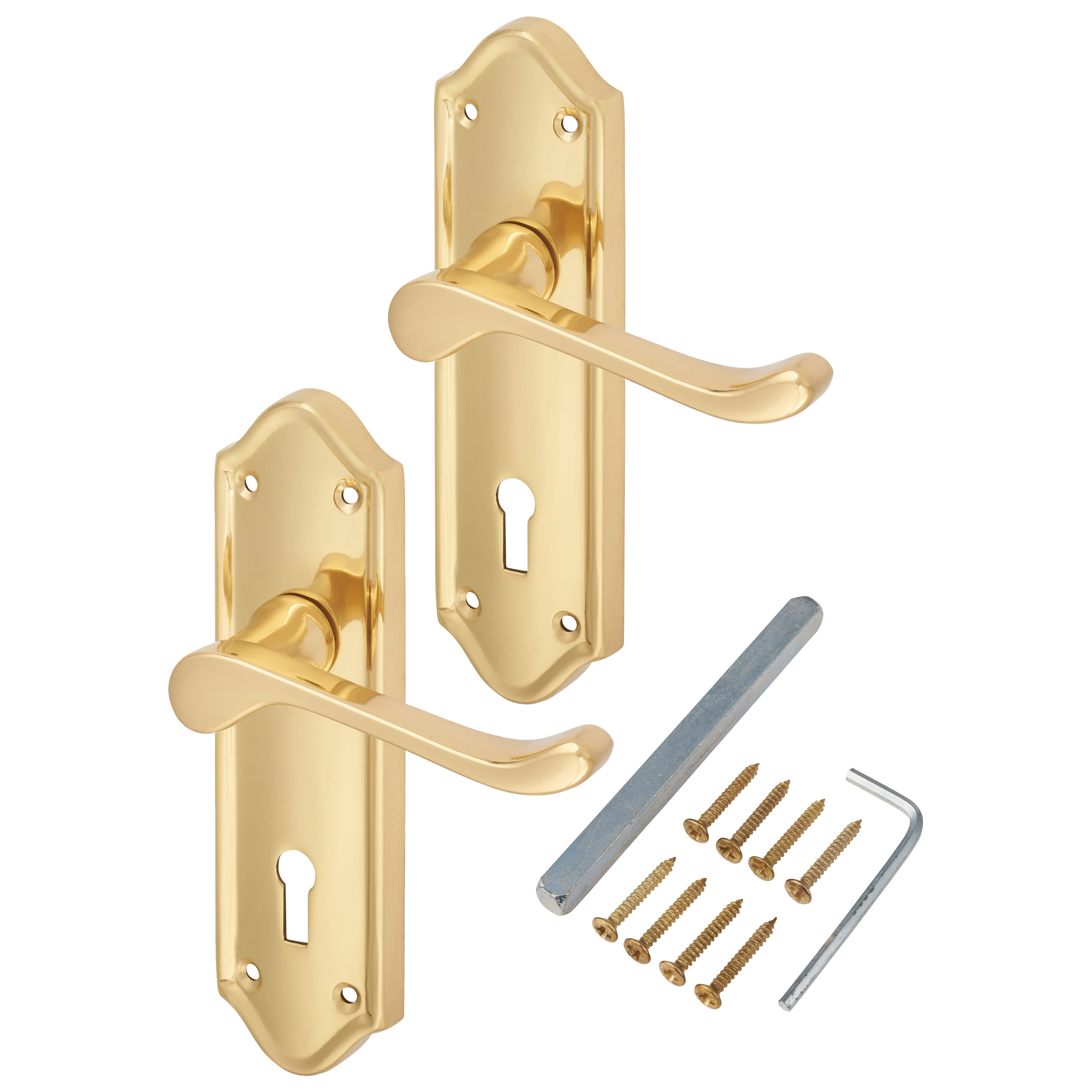 Polished Brass Scroll Keyhole Lock Door Handles - Ashmead Range - 168 x 46mm - view 3