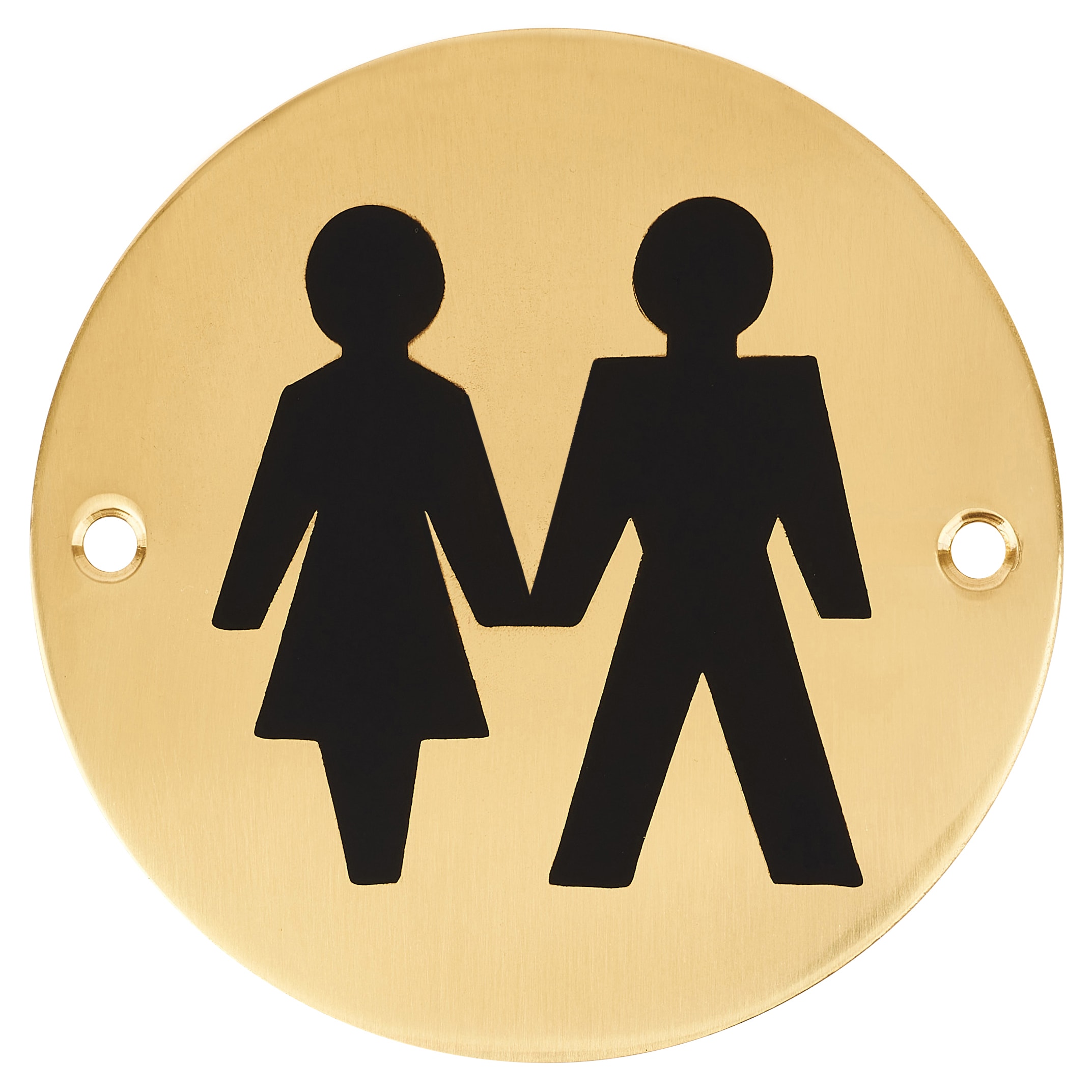 Unisex Toilet Door Sign - 75mm Diameter - Polished Brass - view 2