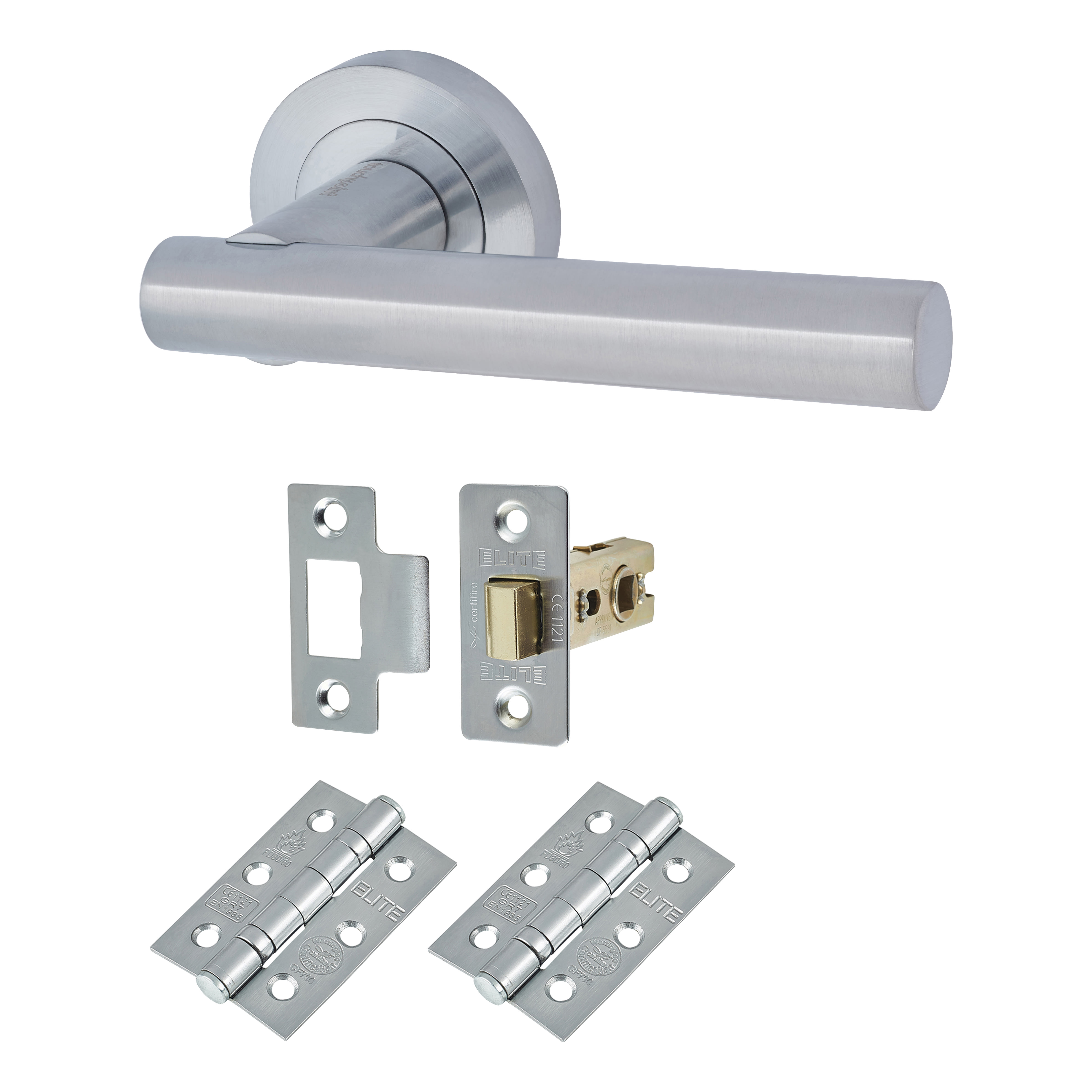 Satin Chrome Latch Door Handles on Rose Pack - Bella Range - view 2