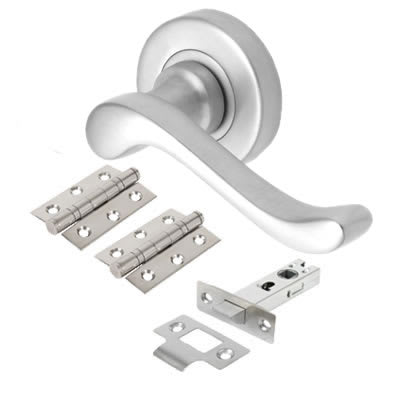 Marcus Satin Chrome Scroll Latch Door Handles on Rose Pack - Bedford Range - view 2