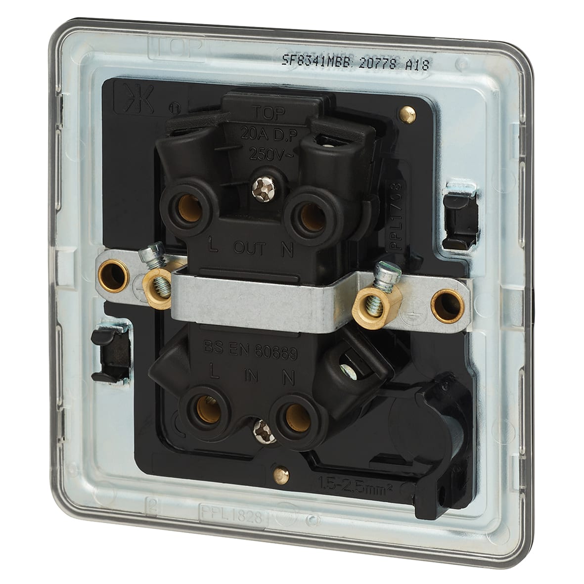 20A 1 Gang Double Pole Screwless Flat Plate Appliance Switch - Matt Black - view 2