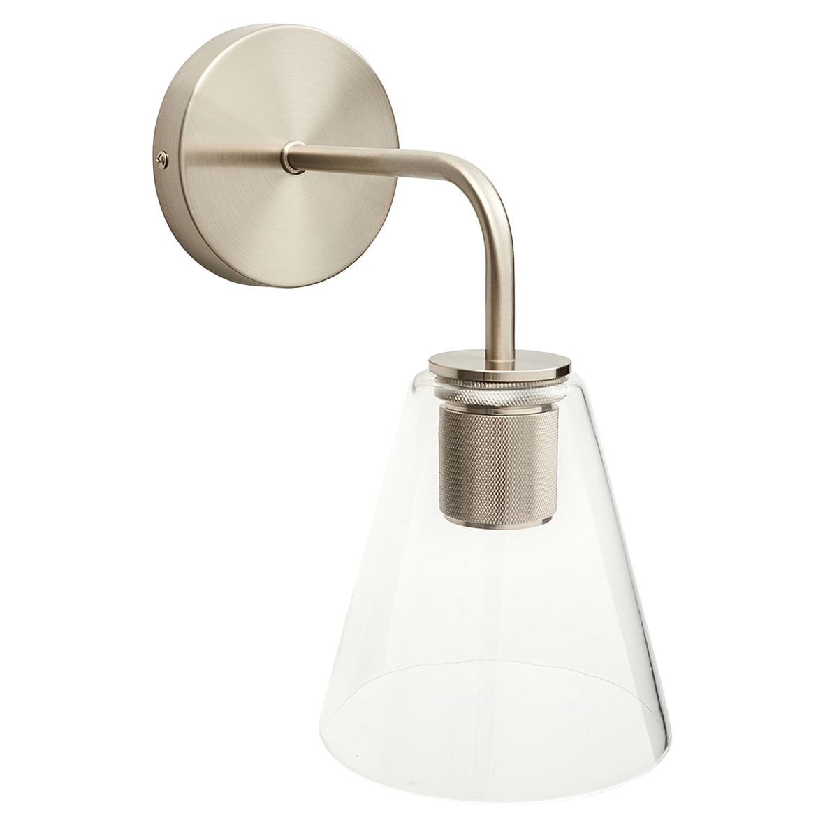 Noord Knurled Indoor Wall Light - Satin Nickel Fittings and Hooded Clear Glass Shade - view 3