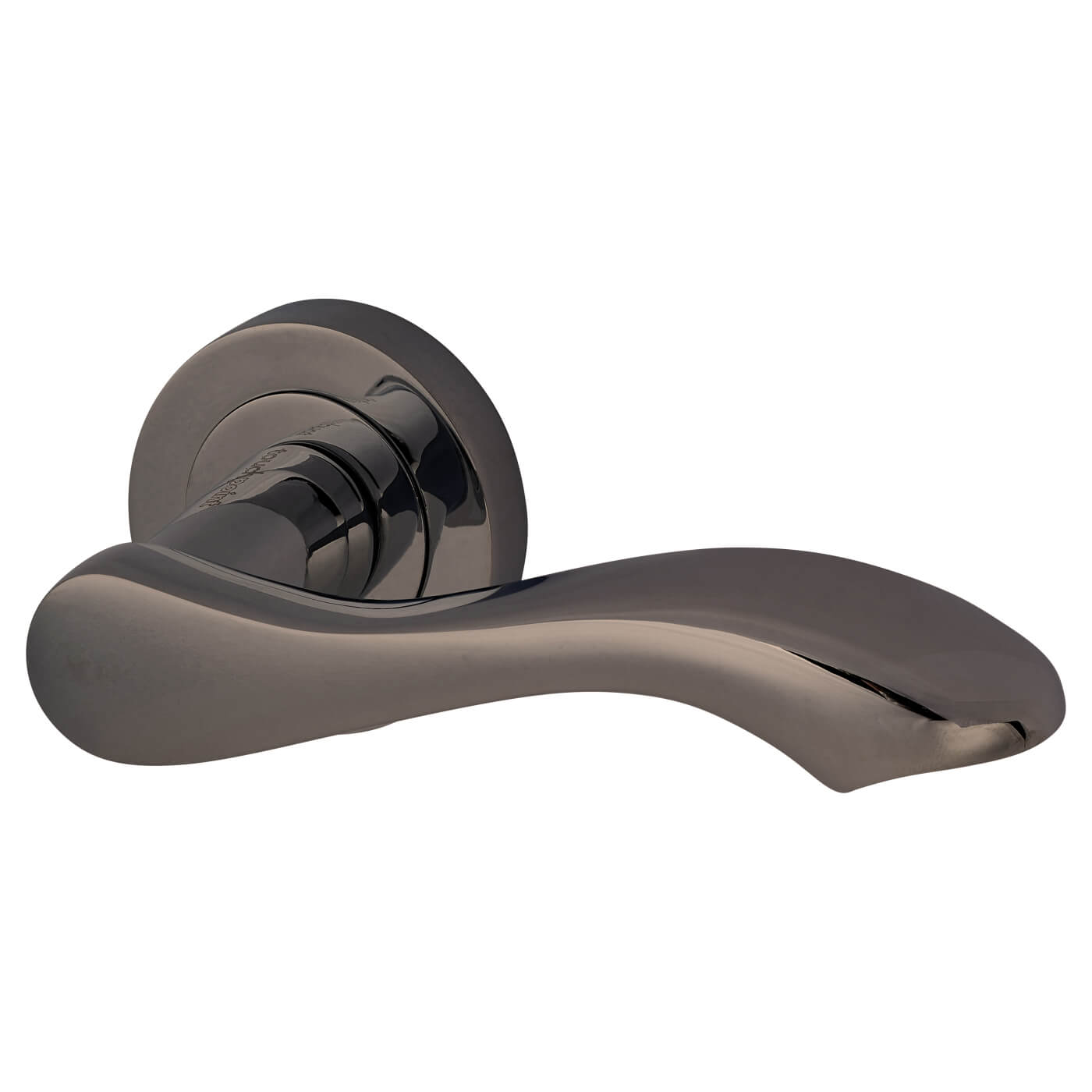 Black Nickel Scroll Bathroom Lock Door Handles on Rose Pack - Scarlett Range - view 3