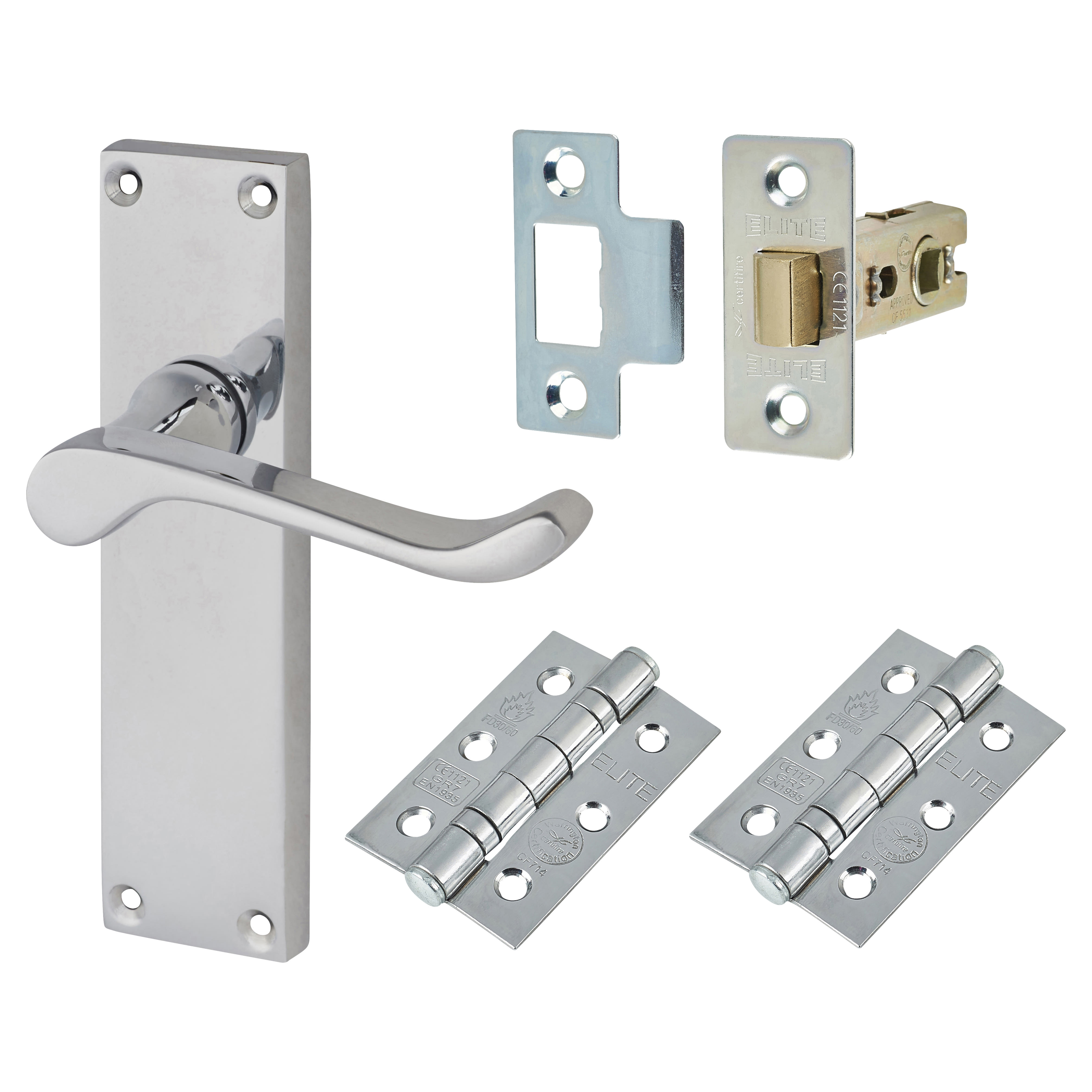 Polished Chrome Victorian Scroll Latch Door Handles Pack - view 2