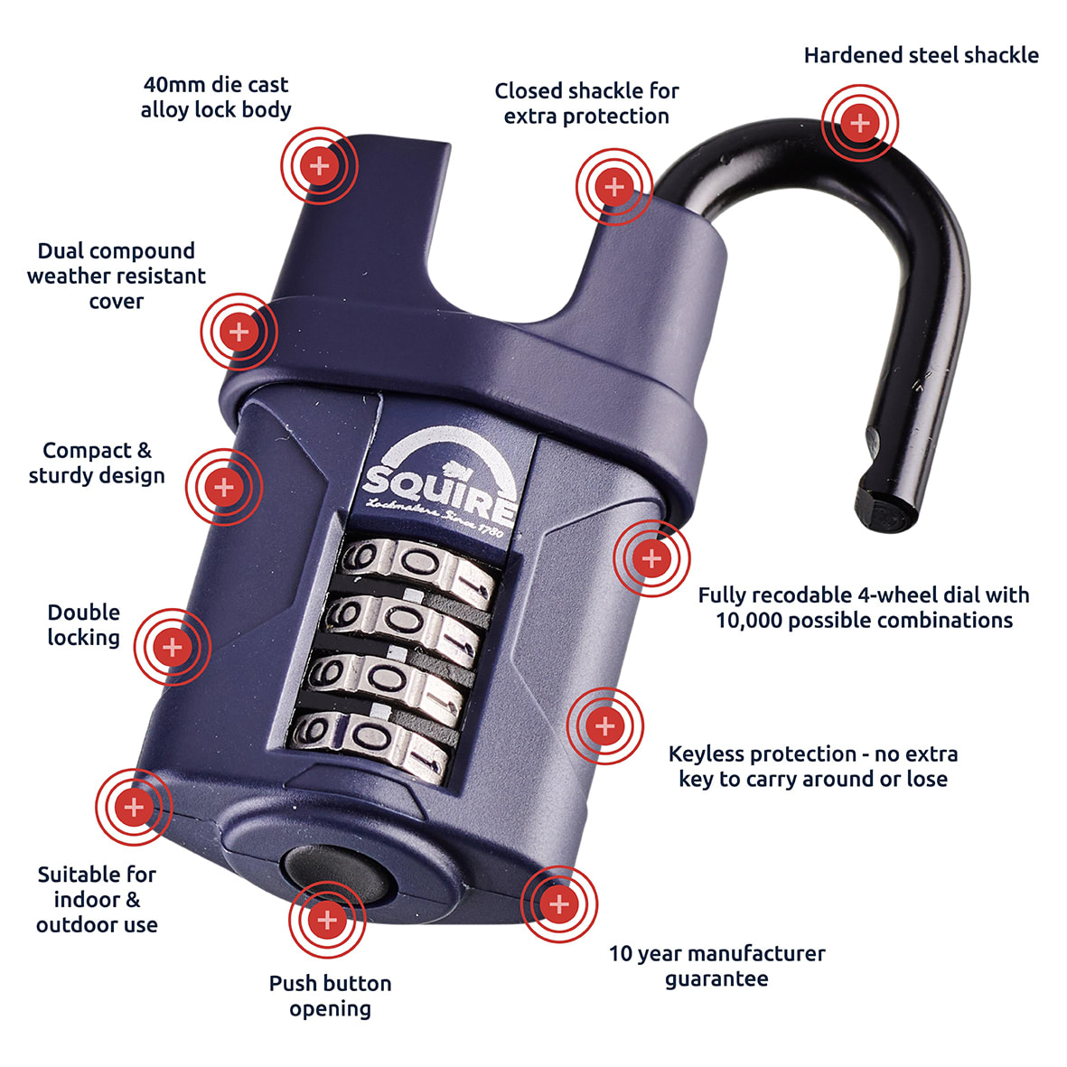 CP40CS Combination All Weather Closed Shackle Padlock - 40mm Body - 13 x 17mm Shackle - Blue - view 6