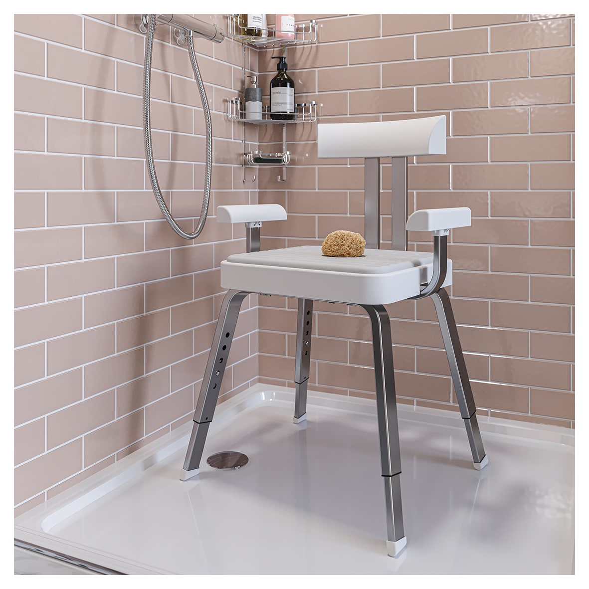 Serenity Cushioned Shower Chair - 845 x 545 x 470mm - White/Satin Silver - view 5