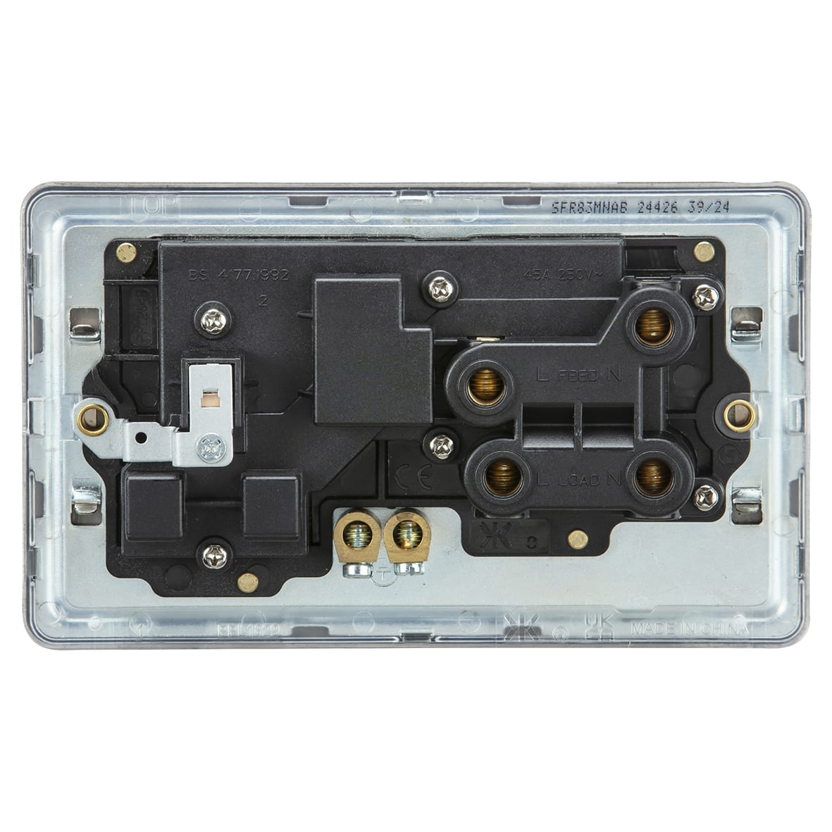 45A Screwless Flat Plate DP Cooker Switch & 13A Socket with Neons - Antique Brass - view 3