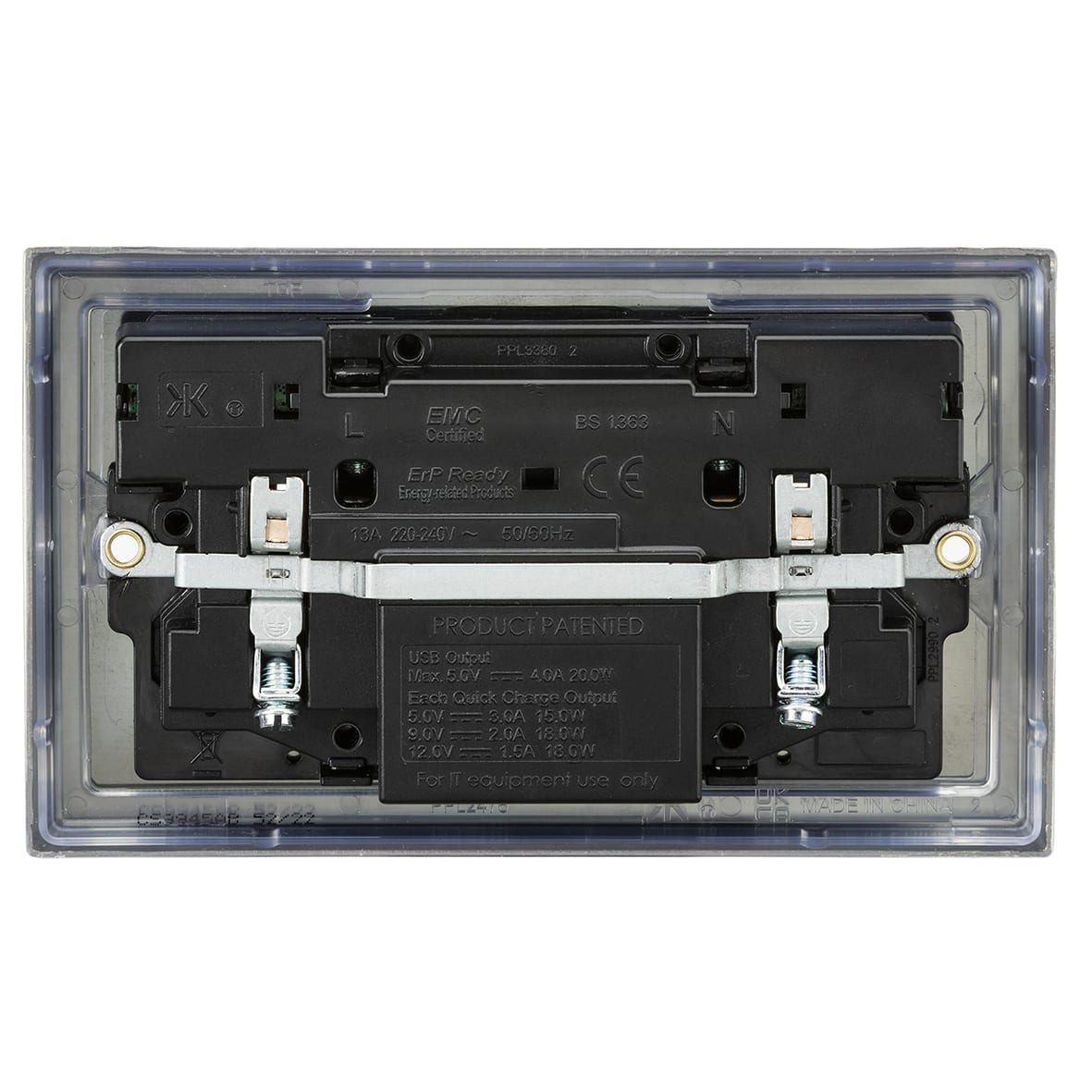 13A 2 Gang Type A/QC18W Type C/PD45W USB Socket with 2 x USB - Antique Brass/Black - view 3