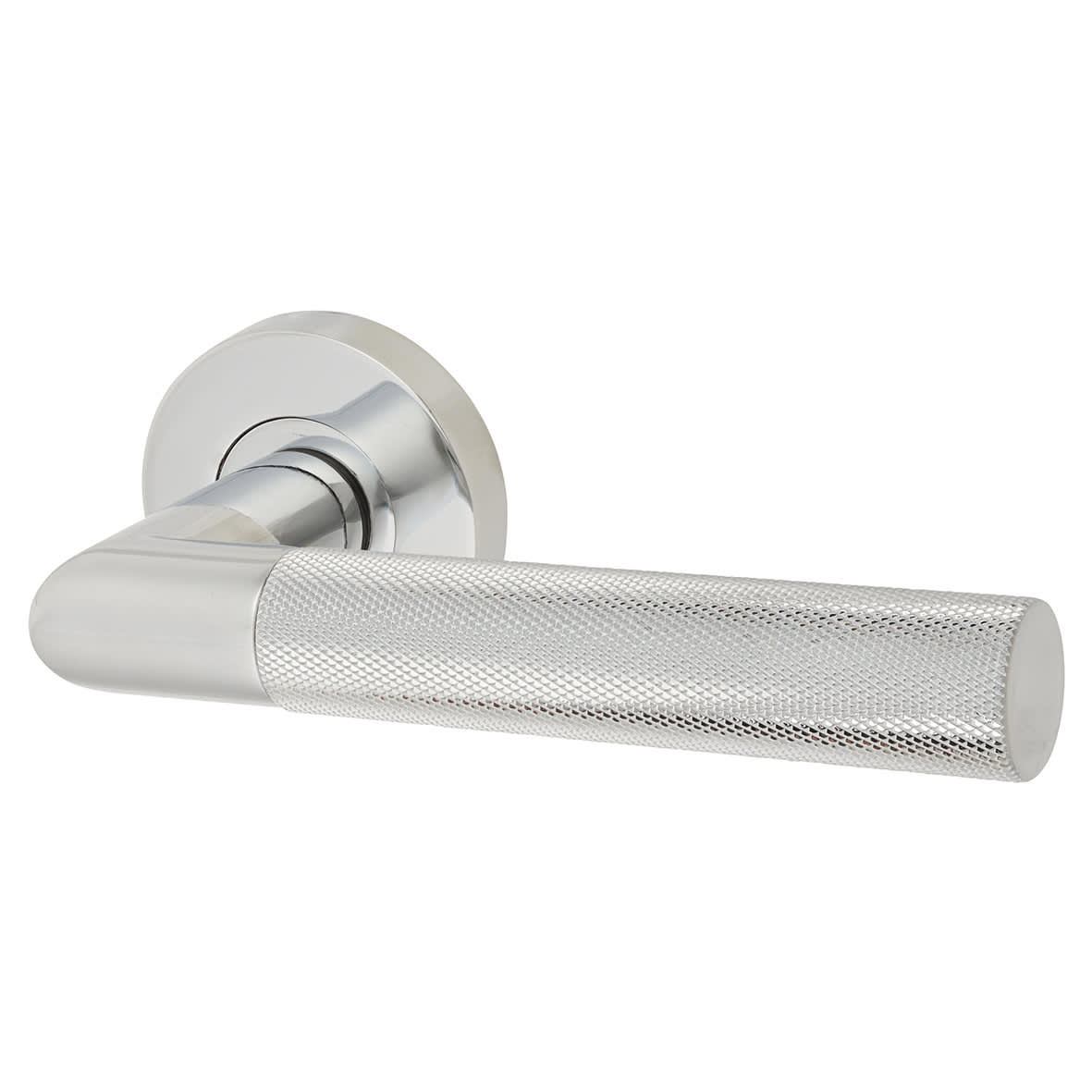 Polished Chrome Knurled Latch Door Handles on Rose Pack - Passage - Tactil Range - view 2