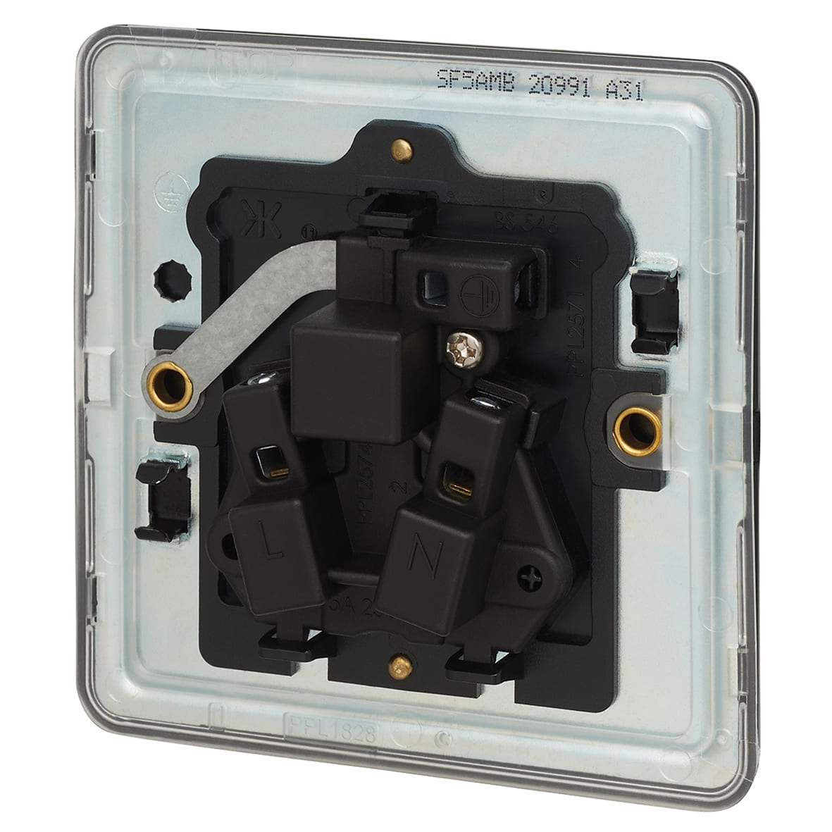 5A Screwless Flat Plate Unswitched Round Pin Socket - Matt Black with Black Insert - view 2