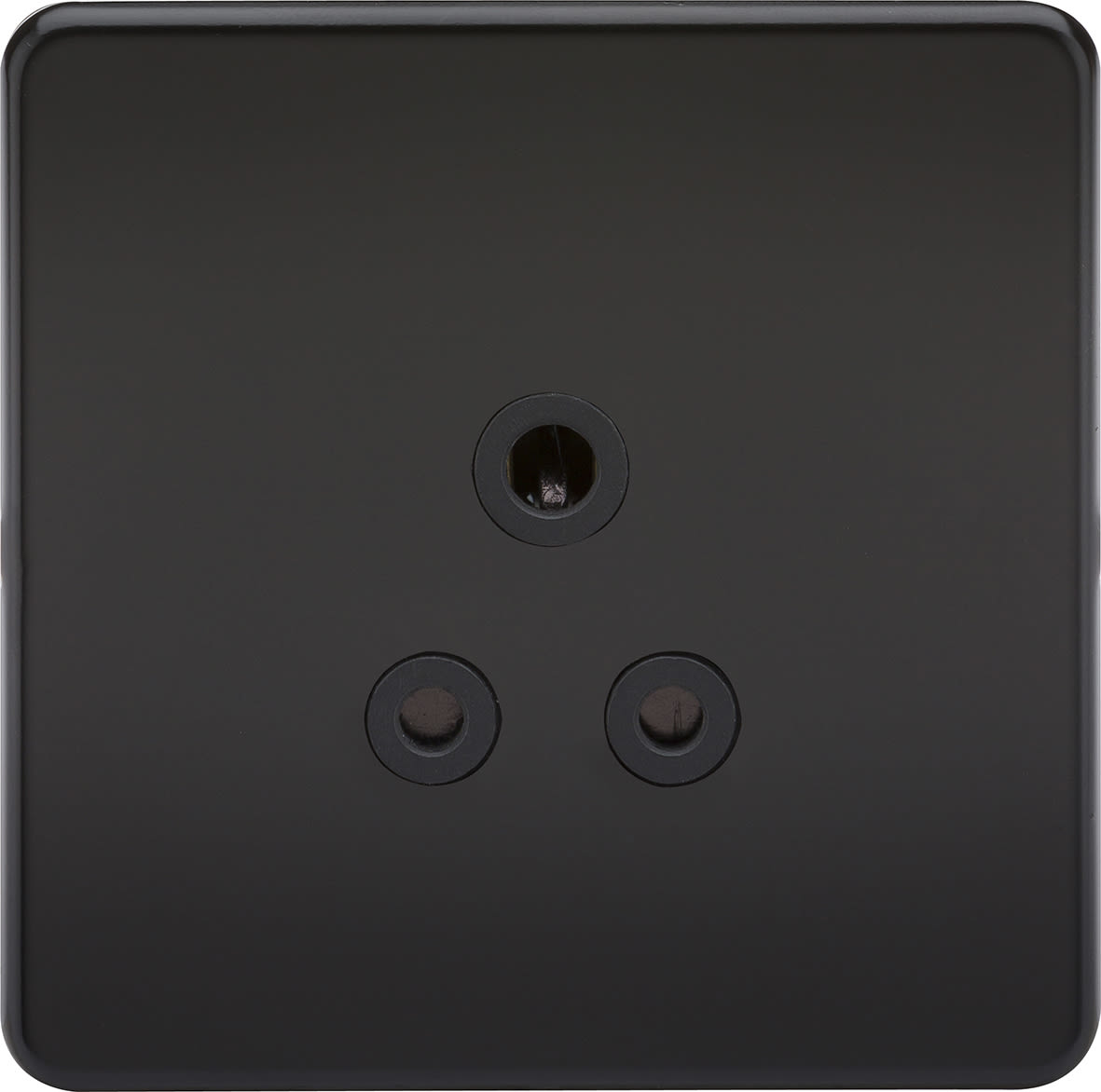5A Screwless Flat Plate Unswitched Round Pin Socket - Matt Black with Black Insert - view 3