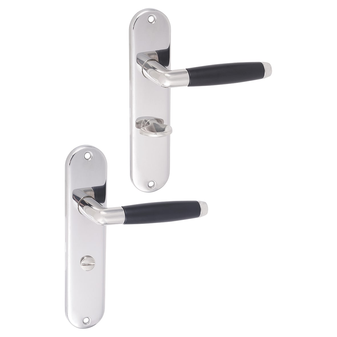 Polished Nickel/Matt Black Bathroom Door Handles - Cambridge Range - 185 x 40mm - view 2
