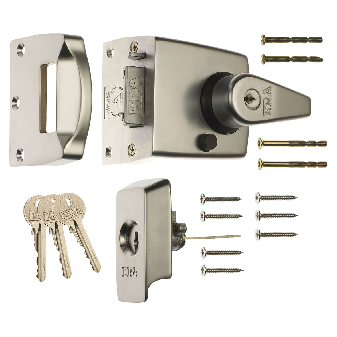 BS 3621:2007 Double Locking Nightlatch - 60mm Backset - Satin Nickel Case/Cylinder - view 3