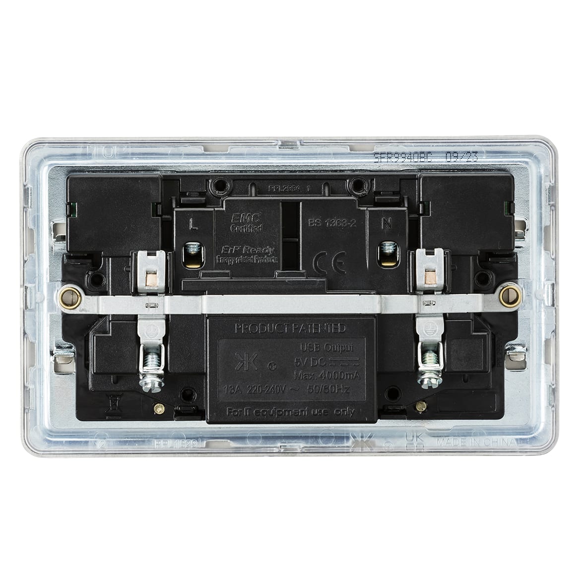 13A 2 Gang Screwless Type A/C USB Socket with 2 x USB - 4A - Brushed Chrome/Black - view 5
