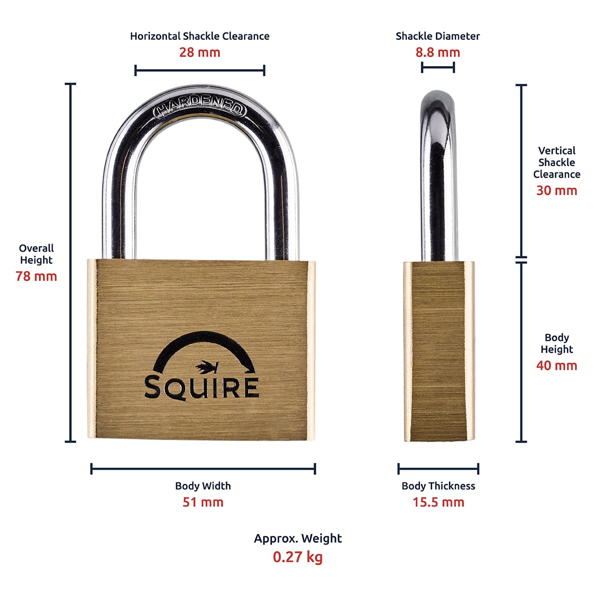 Lion Open Shackle Padlock - 50mm Body - 30 x 28mm Shackle - Brass - view 5