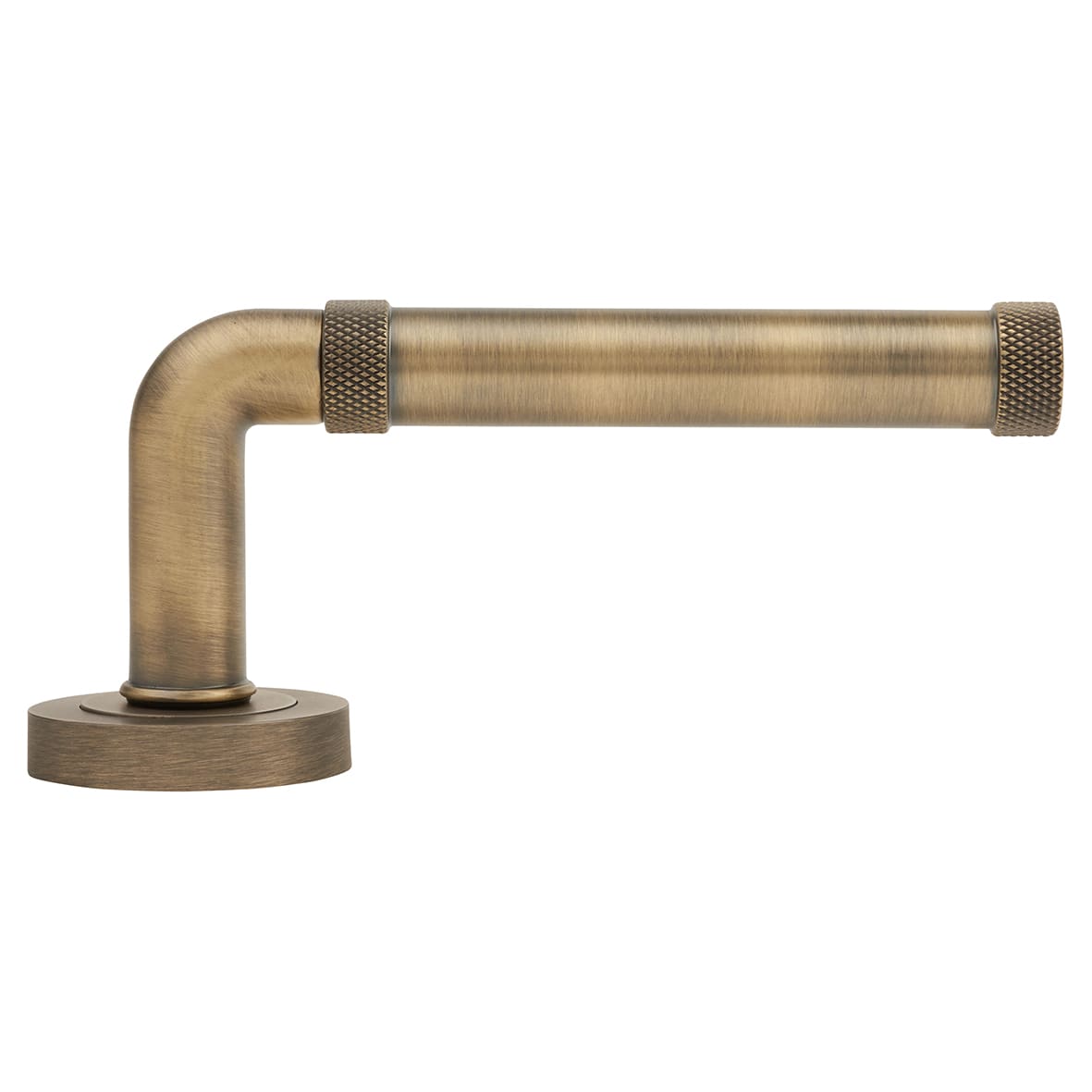 Antique Brass Fire Rated Knurled Door Handles on Round Rose - Midtown Range - view 3