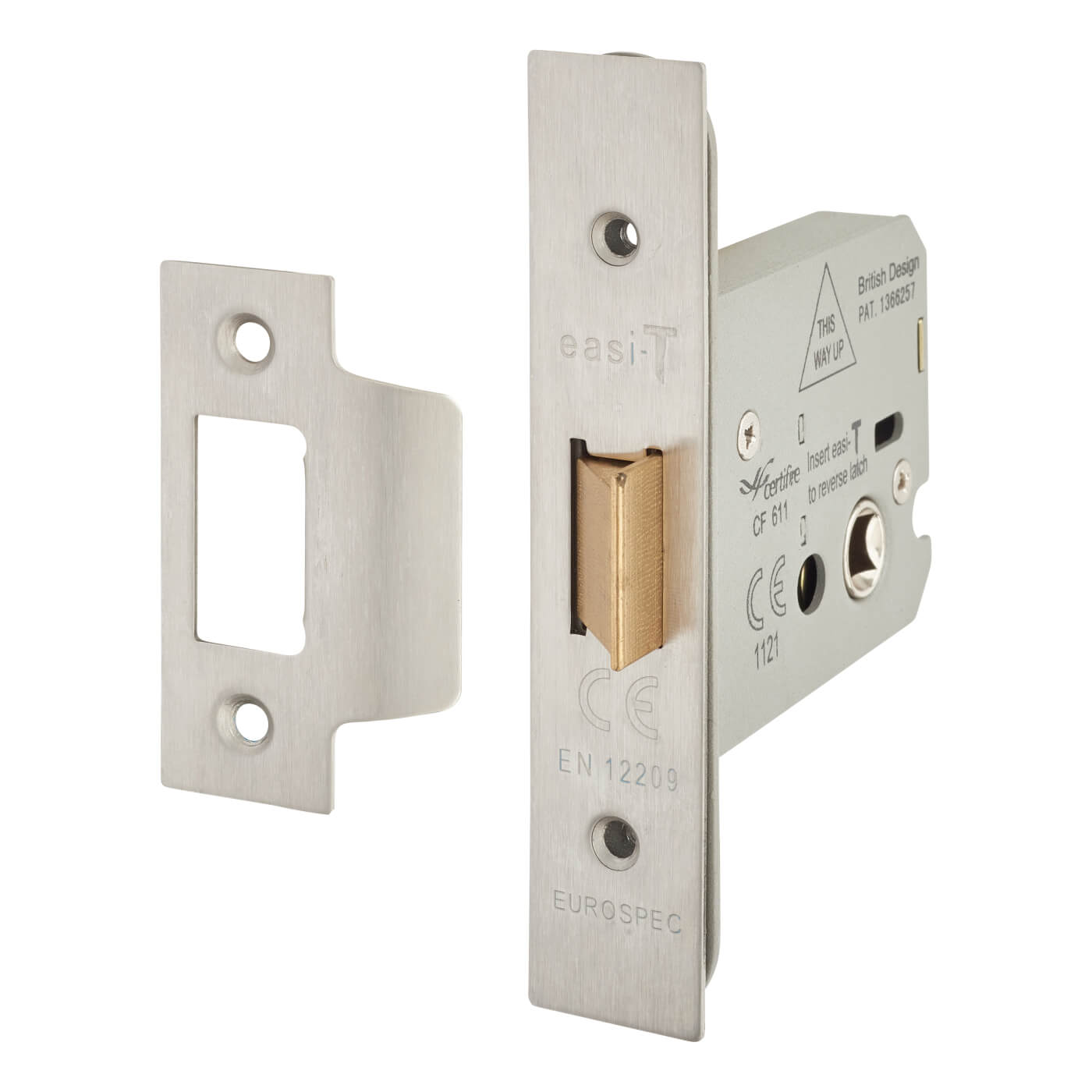 Heavy Duty Bolt Through Flat Latch - 79mm Case - 57mm Backset - Satin Stainless Steel - view 2